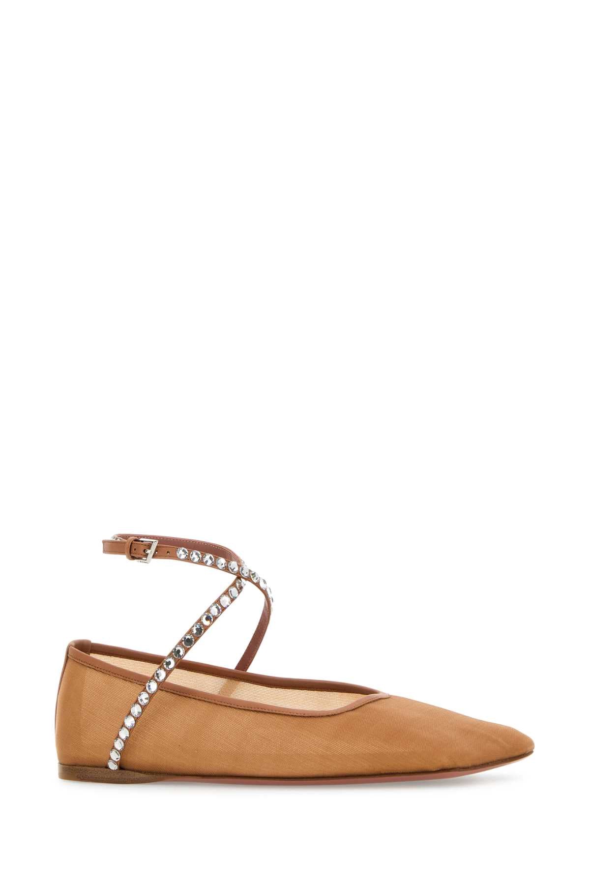 Amina Muaddi Women Orange Mesh Ane Ballerinas DestGlow