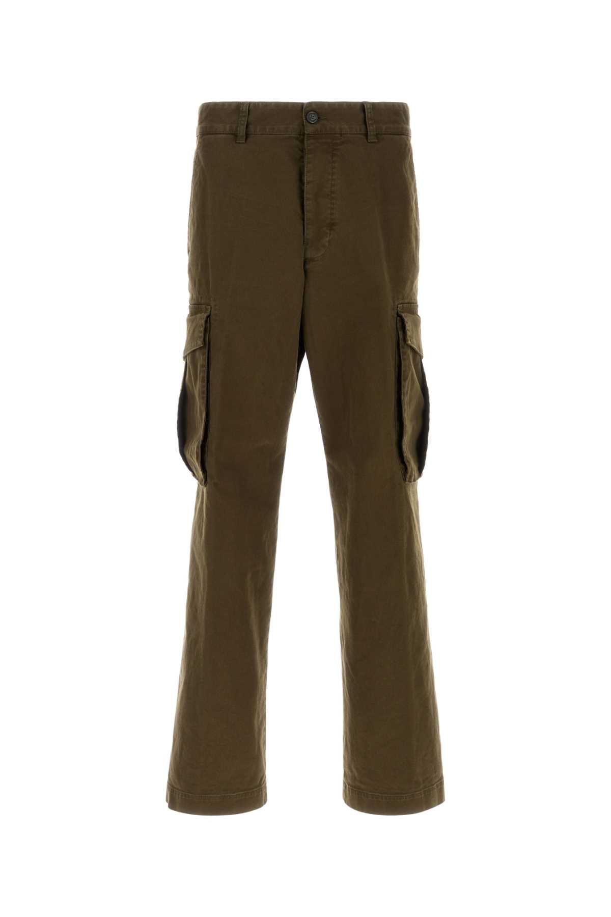 Dsquared Men Olive Green Stretch Cotton Loose Cargo Pant by Luosophy