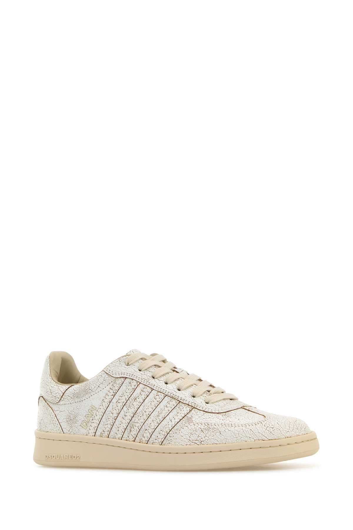 Dsquared Men White Leather Boxer Sneakers DestGlow