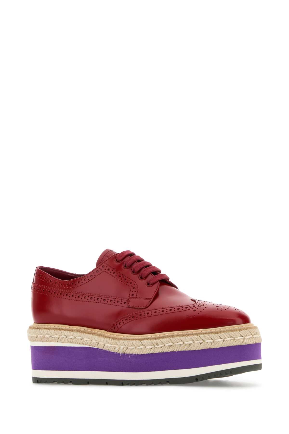 Prada Women Red Leather Lace-Up Shoes DestGlow