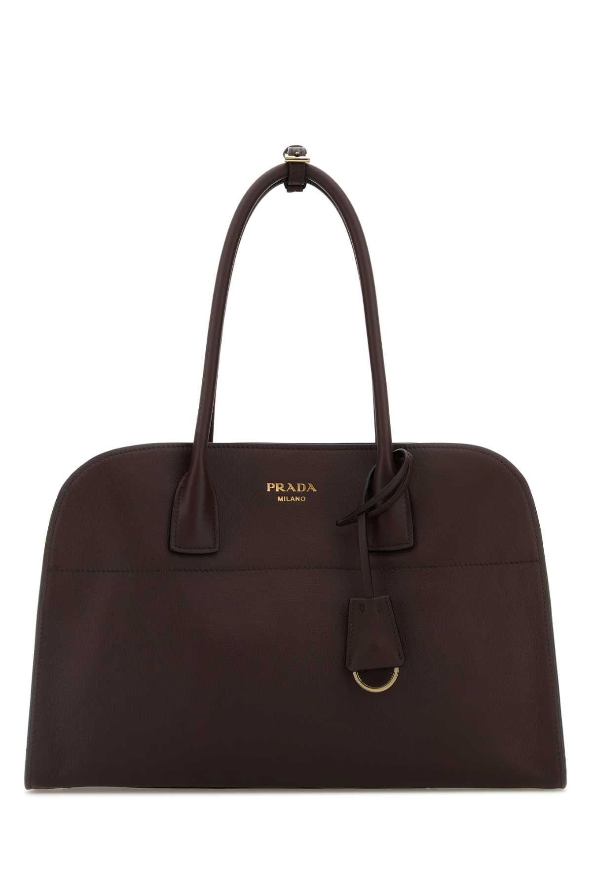 Prada Women Aubergine Leather Medium Shopping Bag by Luosophy