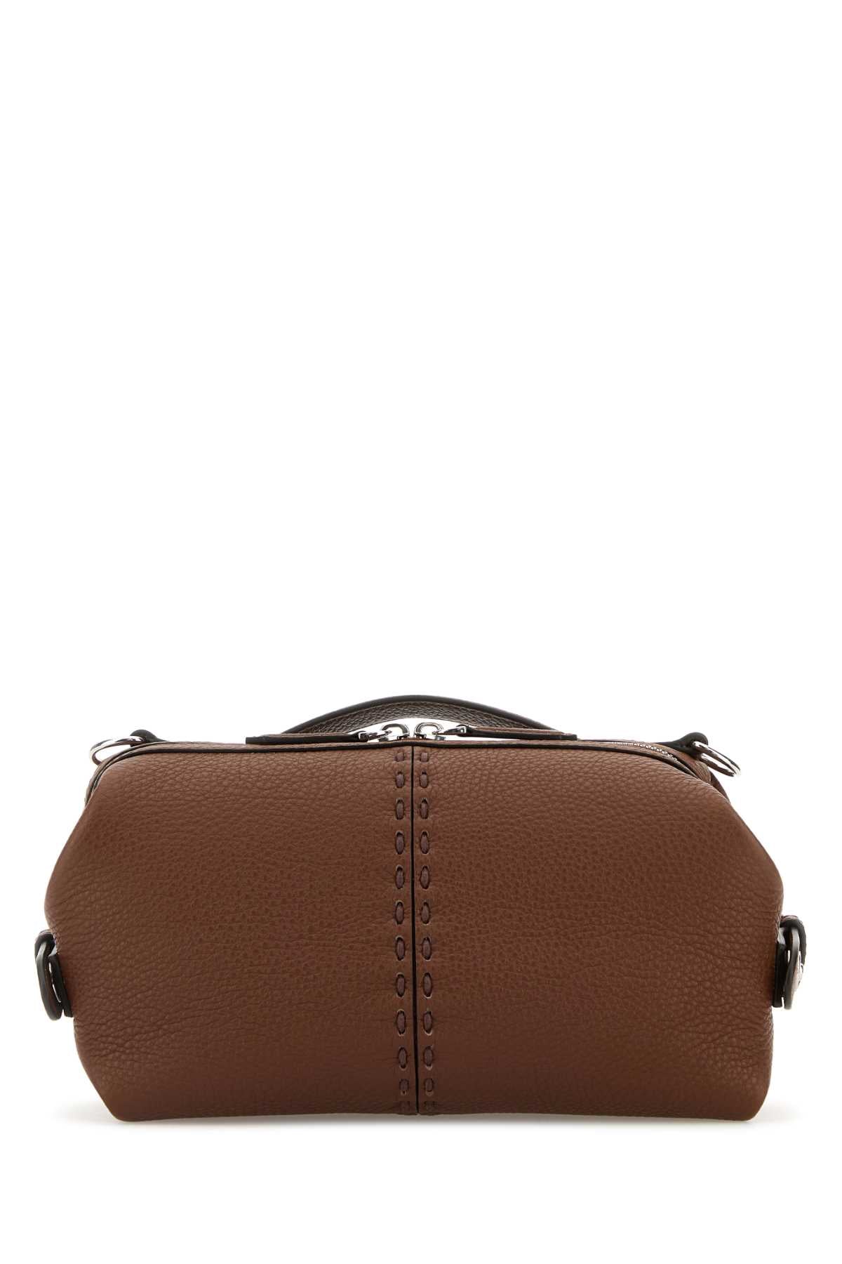 Fendi Men Brown Leather Small Fendi Siesta Ff Selleria Handbag DestGlow
