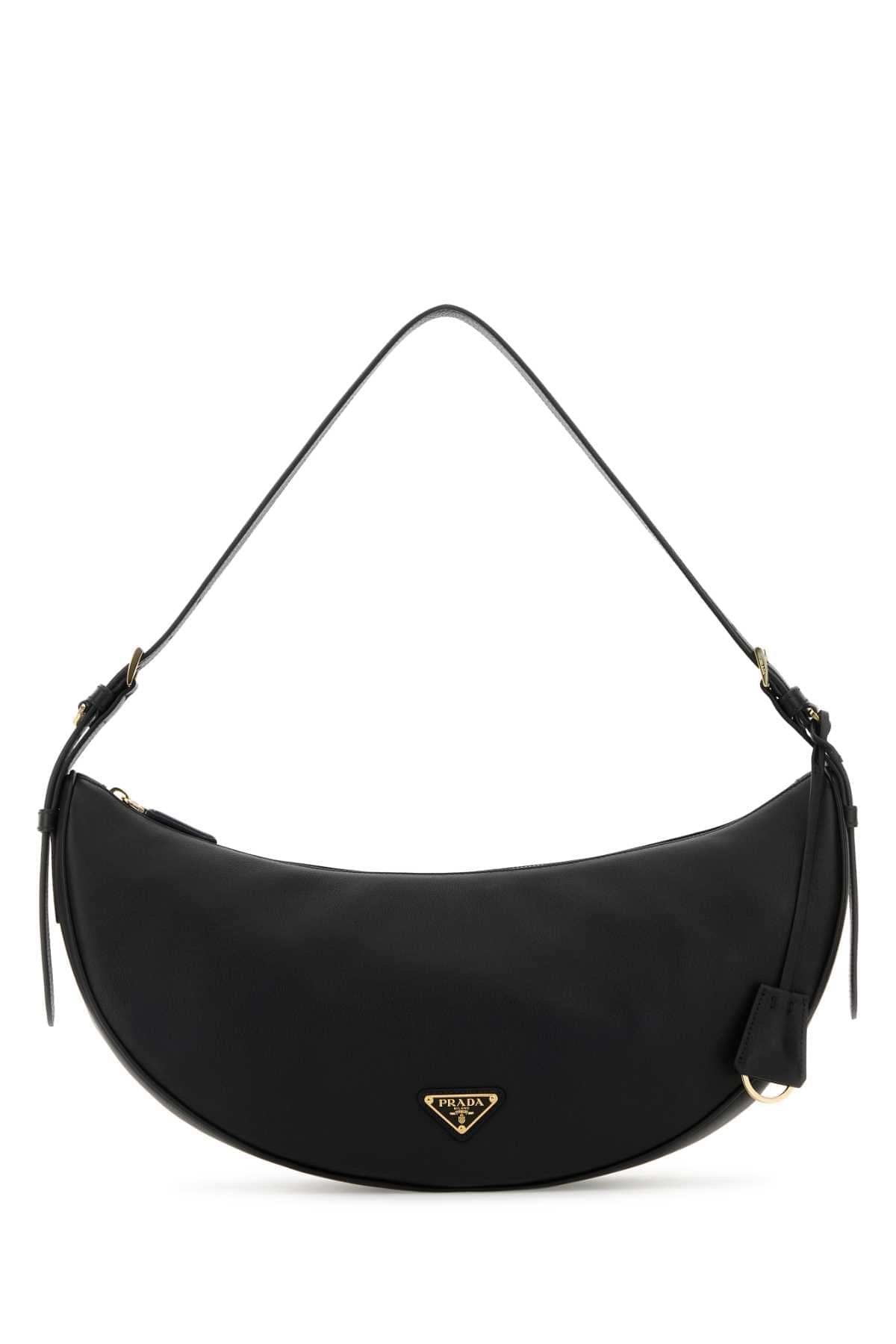 Prada Women Black Leather Large Prada Demi-Lune Crossbody Bag DestGlow