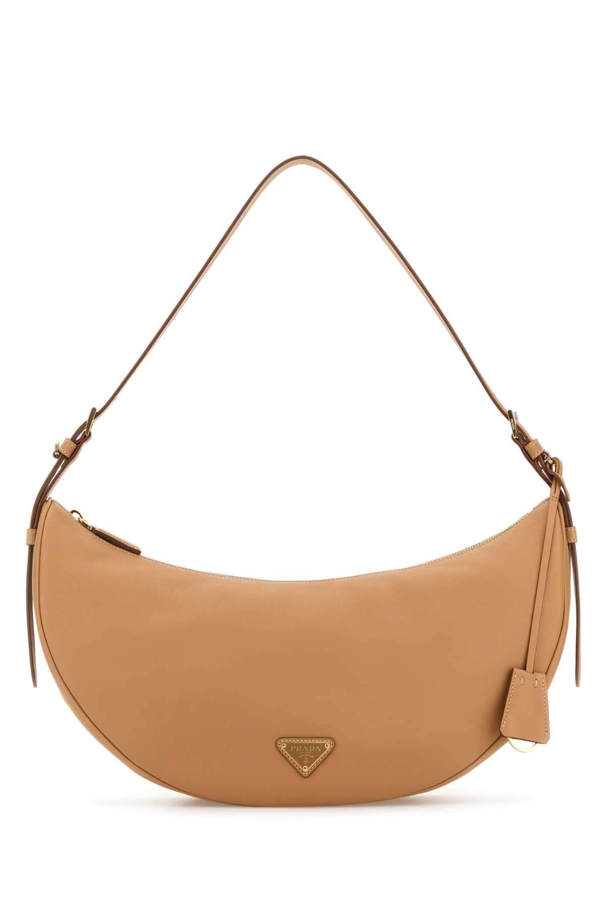 Prada Women Peach Leather Large Prada Demi-Lune Crossbody Bag DestGlow