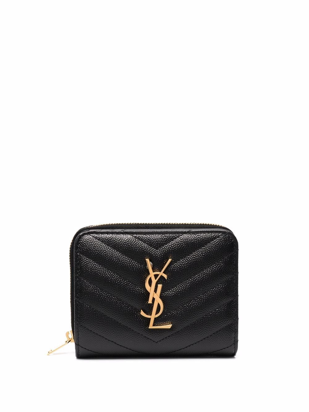 Saint Laurent Women Cassandre Matelassé Compact Zip Around Wallet In Grain De Poudre Leather by Luosophy