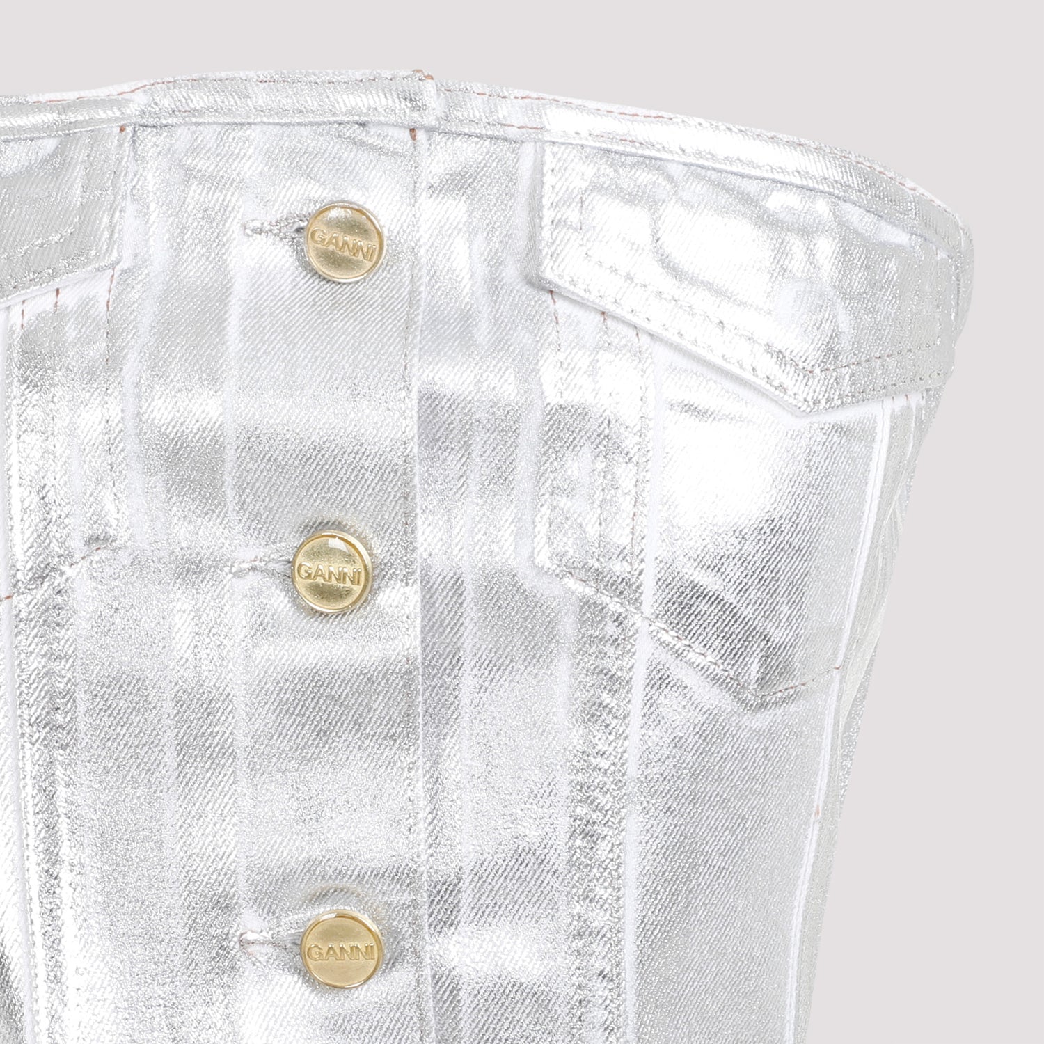 Ganni Foil Corsage Denim Top Women DestGlow