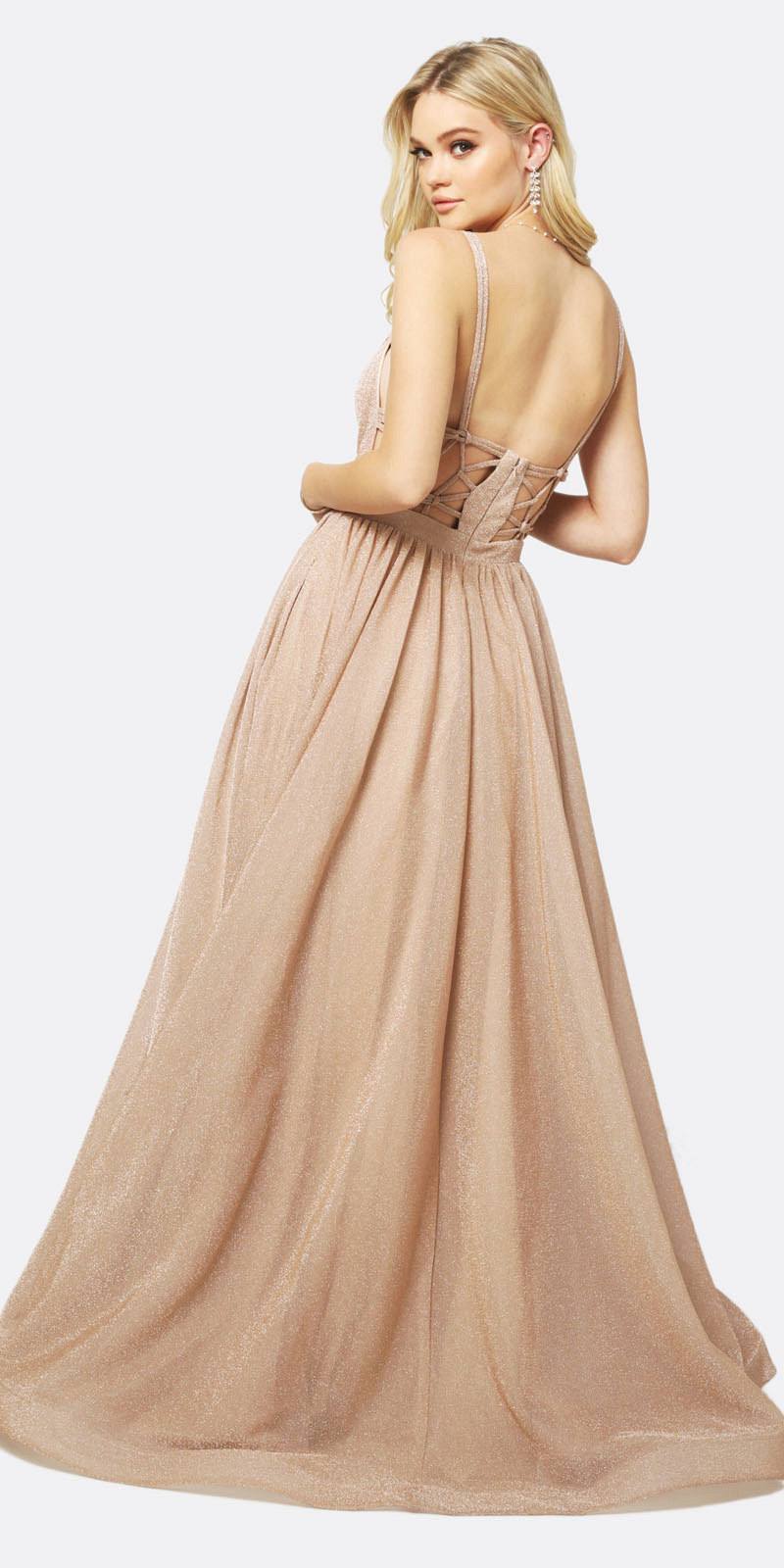 Juliet 201 Plunging V-Neckline Long Glitter Dress A-Line by DiscountDressShop