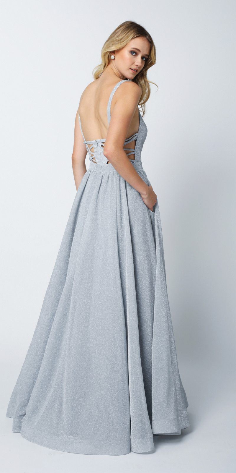 Juliet 201 Plunging V-Neckline Long Glitter Dress A-Line by DiscountDressShop