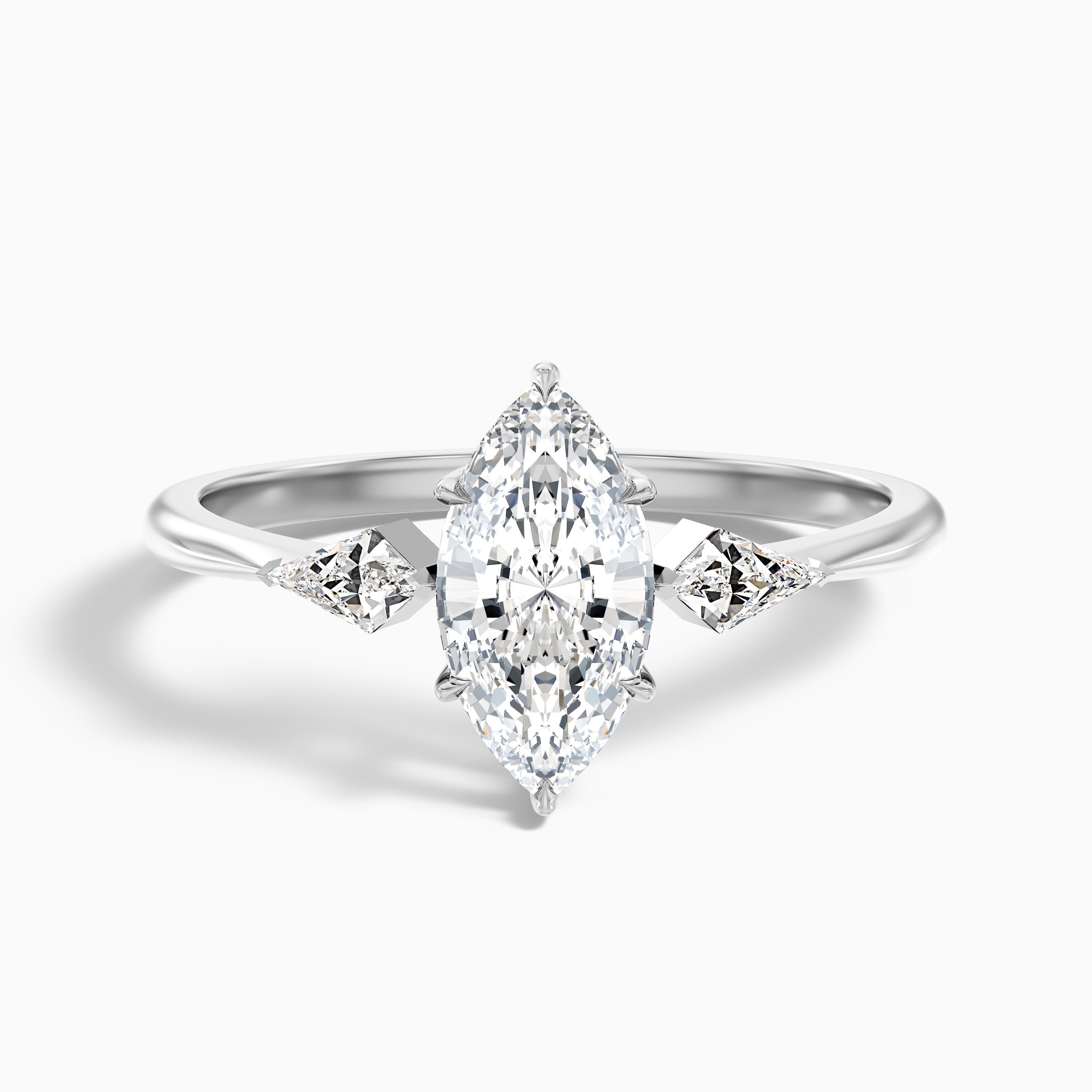 Joie 5.5 Carat Marquise Cut Side Kite Cut Moissanite Diamond Ring in 18k White Gold