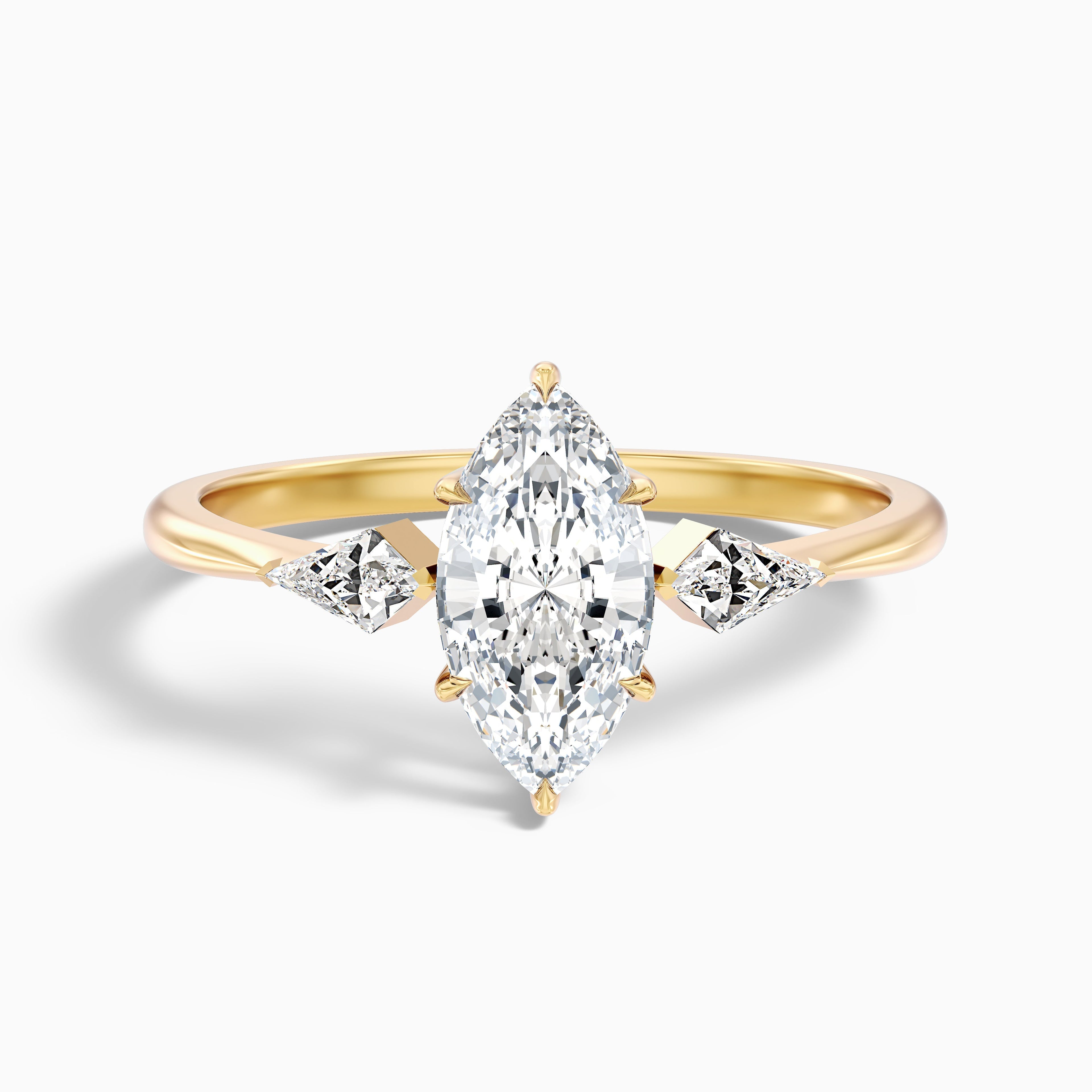 Joie 5 Carat Marquise Cut Side Kite Cut Moissanite Diamond Ring in 10k Yellow Gold