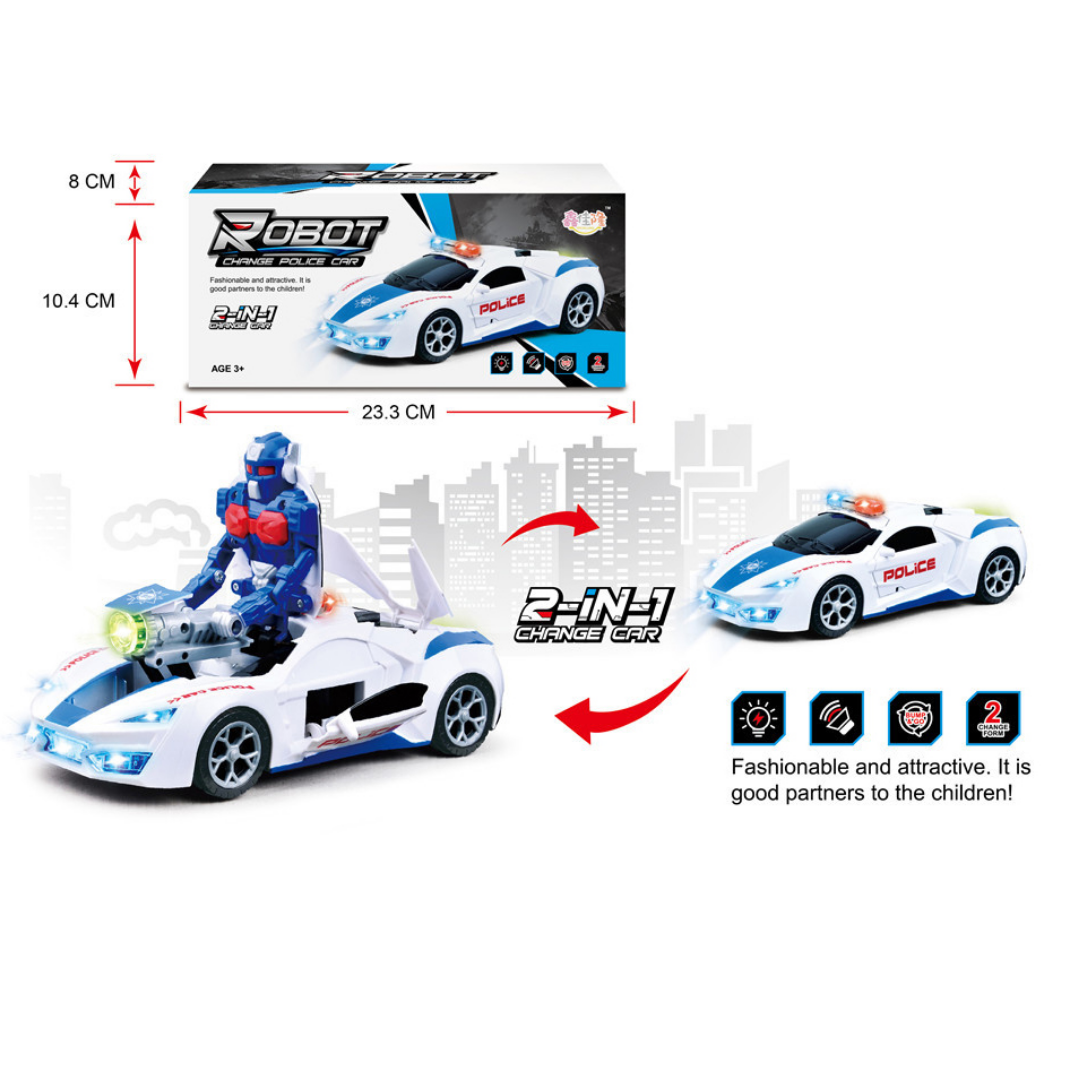 2-in-1 Robot Change Police Car with Light & Sound (White) DestGlow