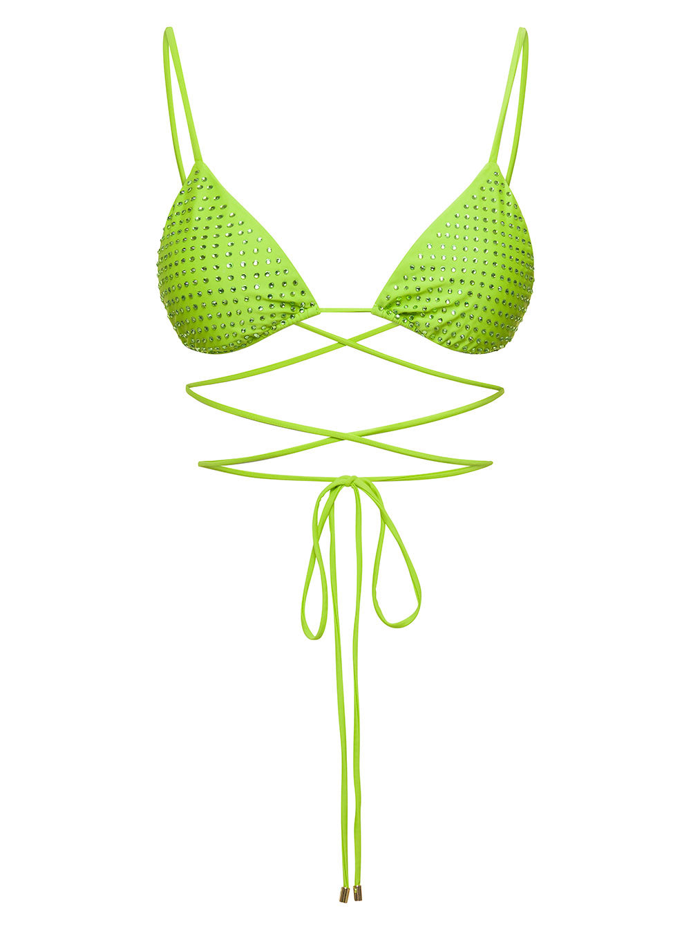 Self-Portrait Women Bikini Top With All-Over Crystal Embellishment In Green Polyamide Woman