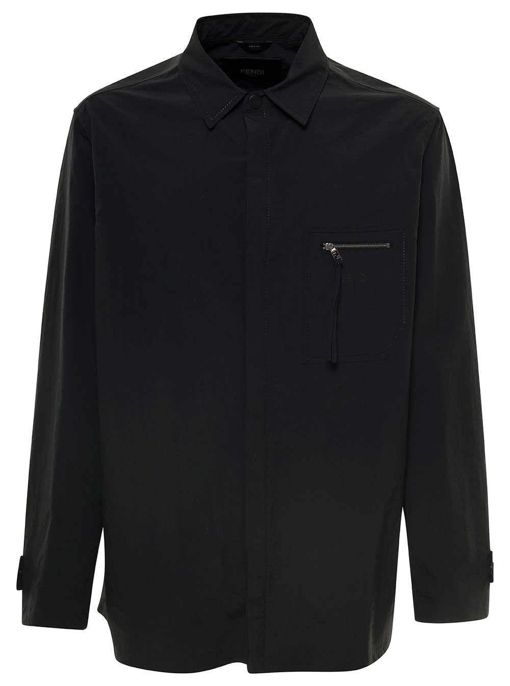 Fendi Men Blue Jacket With Patch Zipped Pocket And Logo In Nylon Man