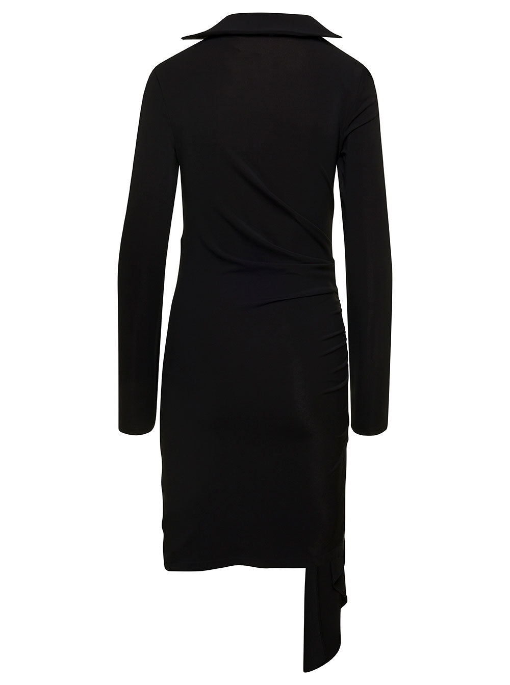 Off-White Women Mini Asymmetric Black Dress With Cut-Out And Ruffle Detail In Viscose Stretch Woman by Luosophy