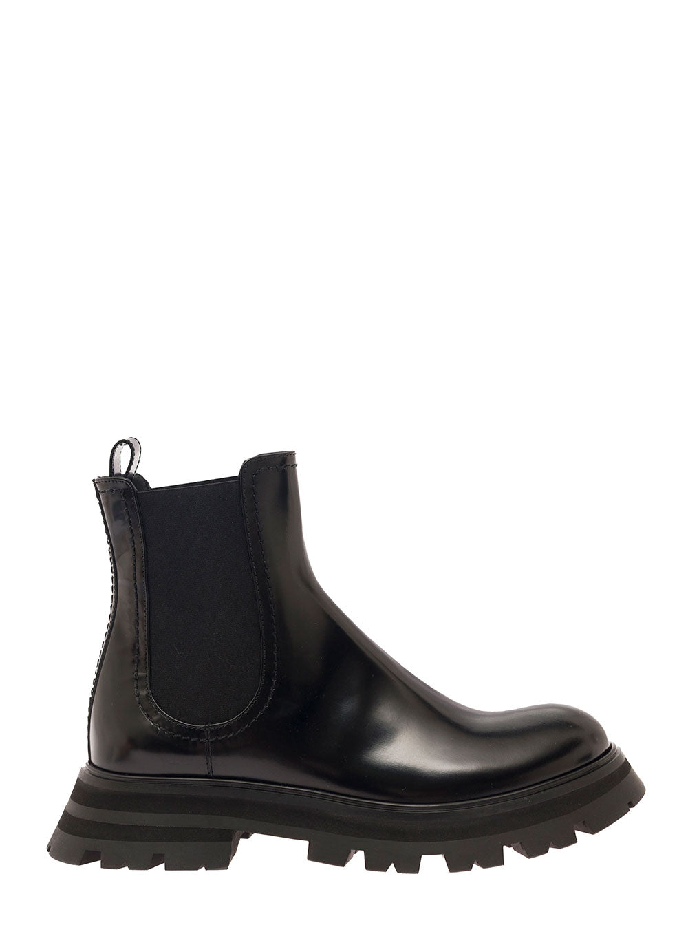 Alexander Mcqueen Women Black Chelsea Boots With Elastic Inserts In Smooth Leather Woman by Luosophy