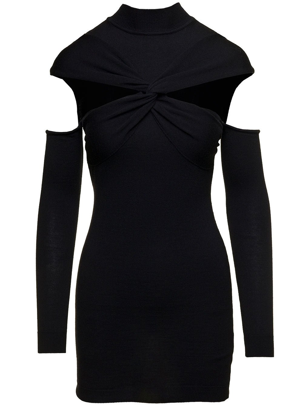 Coperni Women Mini Black Dress With Mock Neck And Twisted Cut-Out In Wool Woman by Luosophy