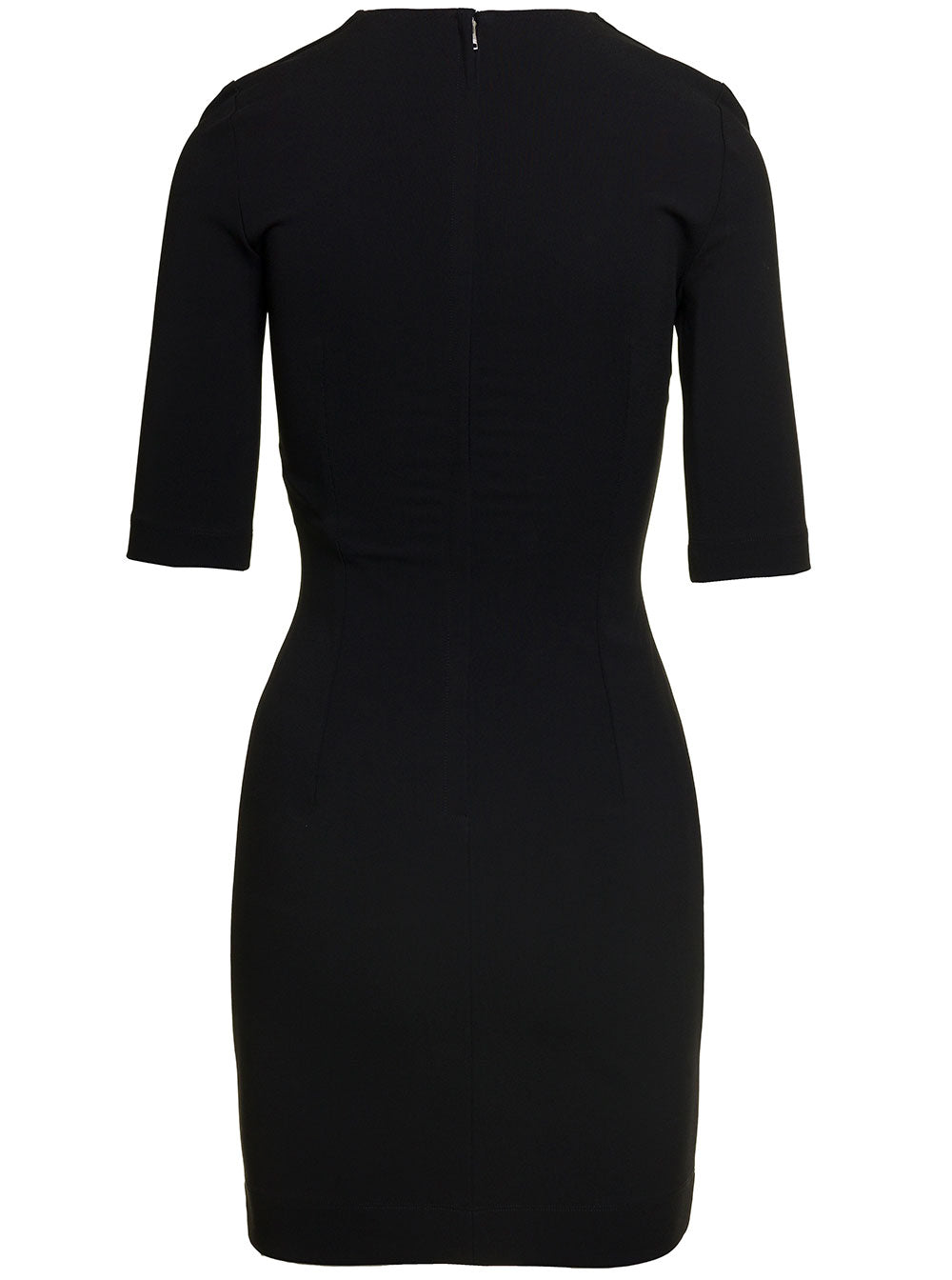 Dolce & Gabbana Women Black Mini Dress With Short Sleeves And Neckline Detail In Viscose Blend Woman by Luosophy