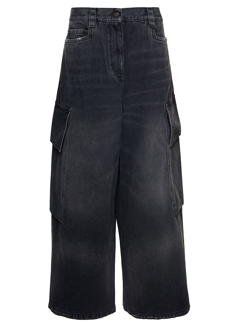 Palm Angels Women Bw Wide Denim Parachute