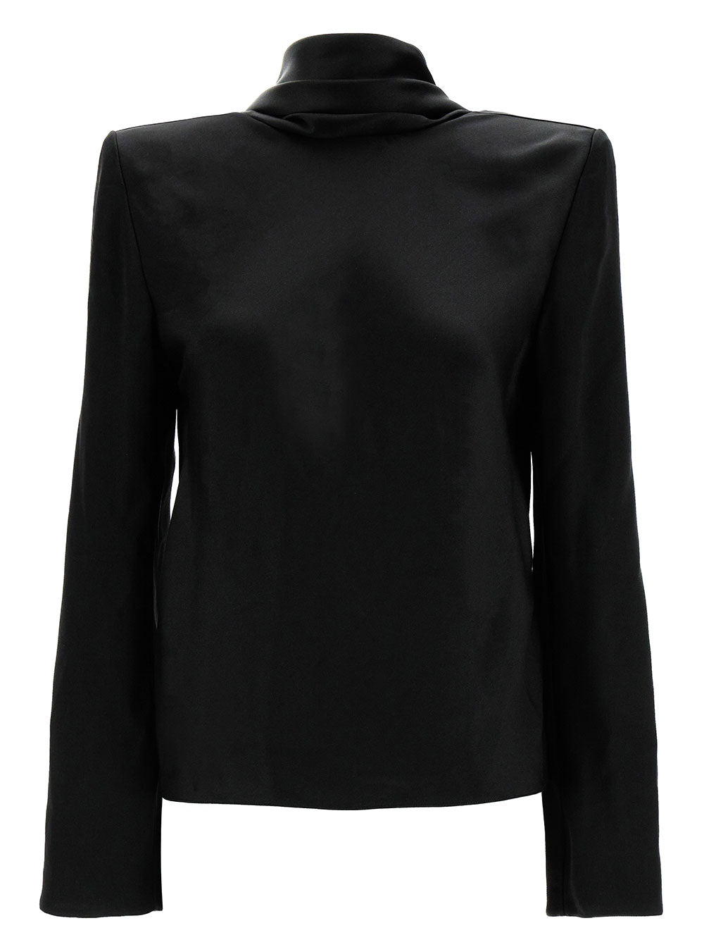 Saint Laurent Women Black Blouse With Cowl-Back In Silk Satin Woman by Luosophy
