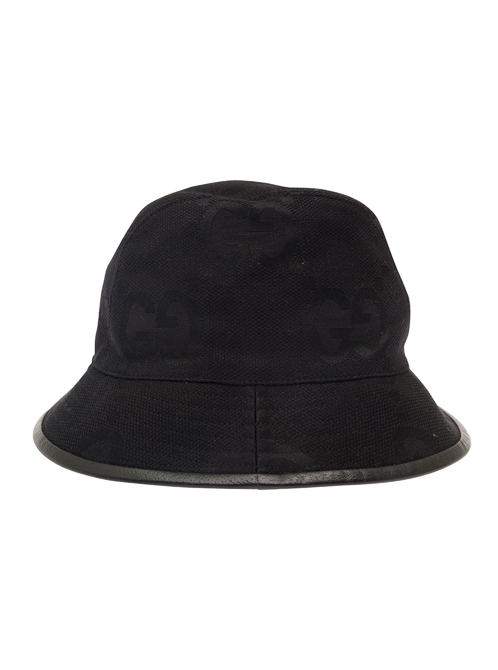 Gucci Men Black Bucket Hat With Leather Trimmings In Gg Jumbo Canvas Man by Luosophy
