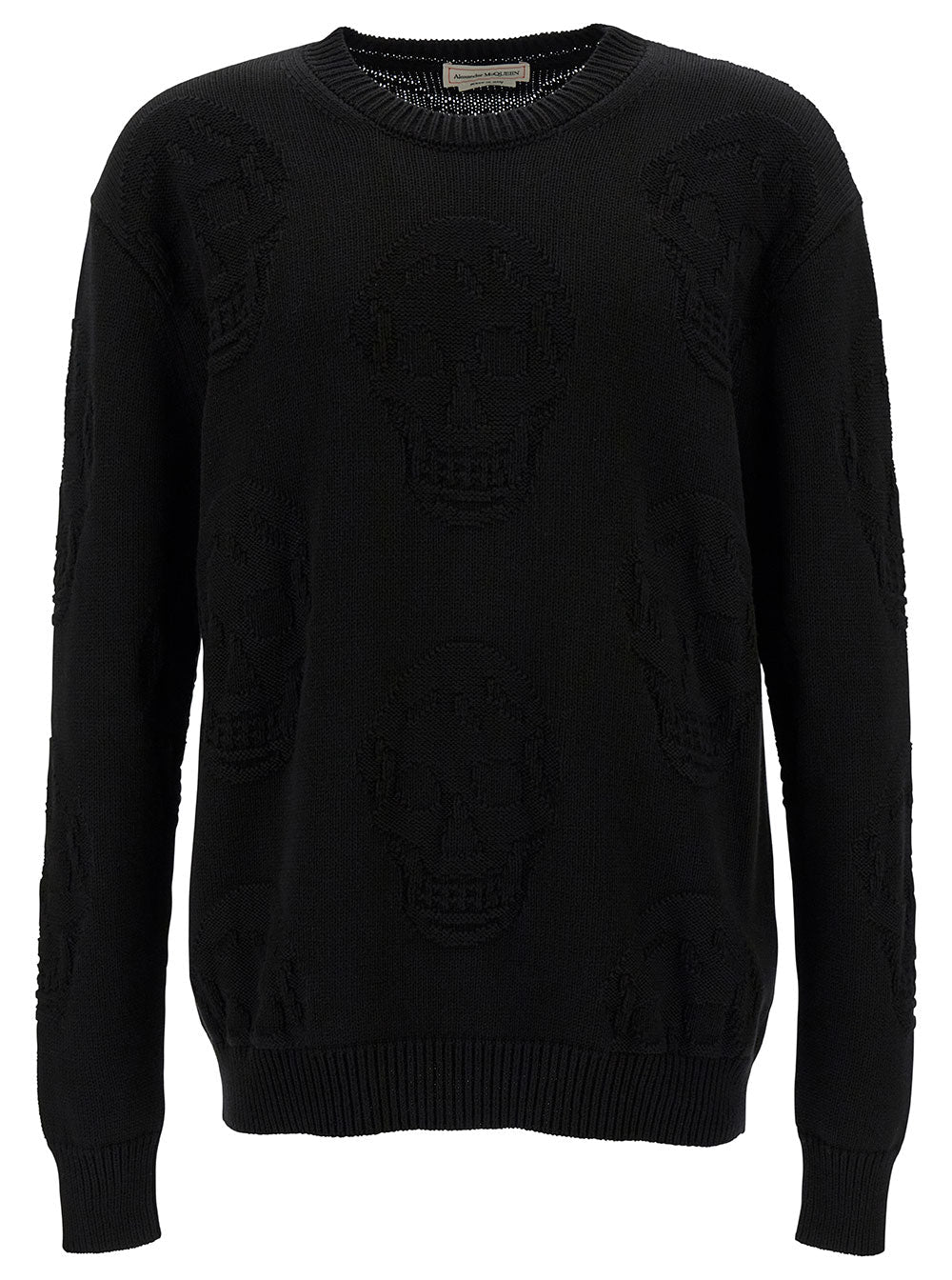 Alexander Mcqueen Men Black Sweater With Tonal Skull Embellishment In Cotton Man by Luosophy