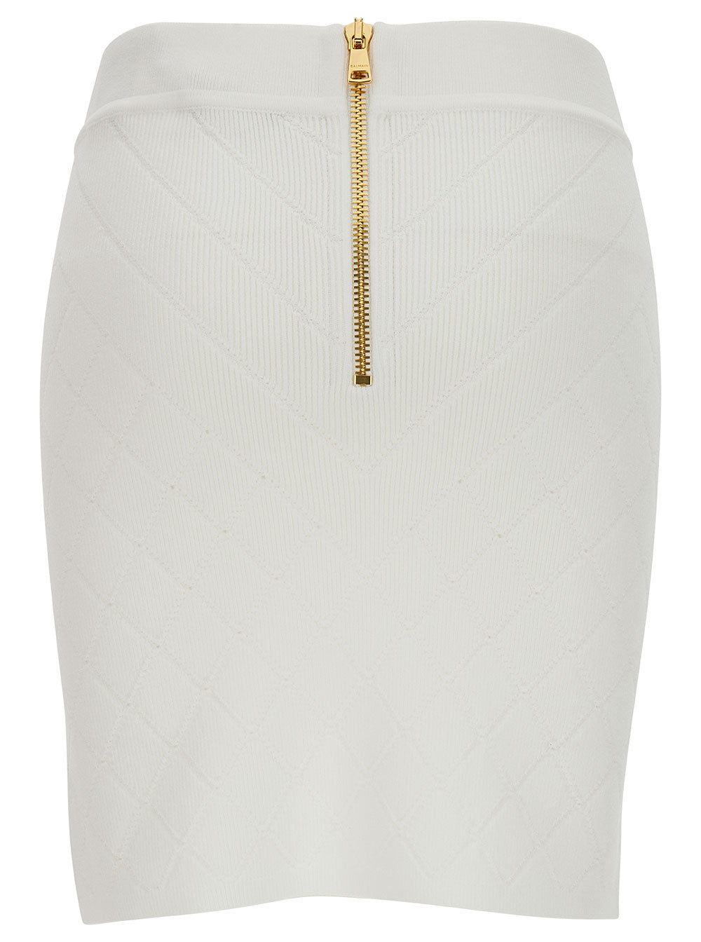 Balmain Women White Mini Pencil Skirt With Jewel Buttons In Viscose Blend Woman by Luosophy