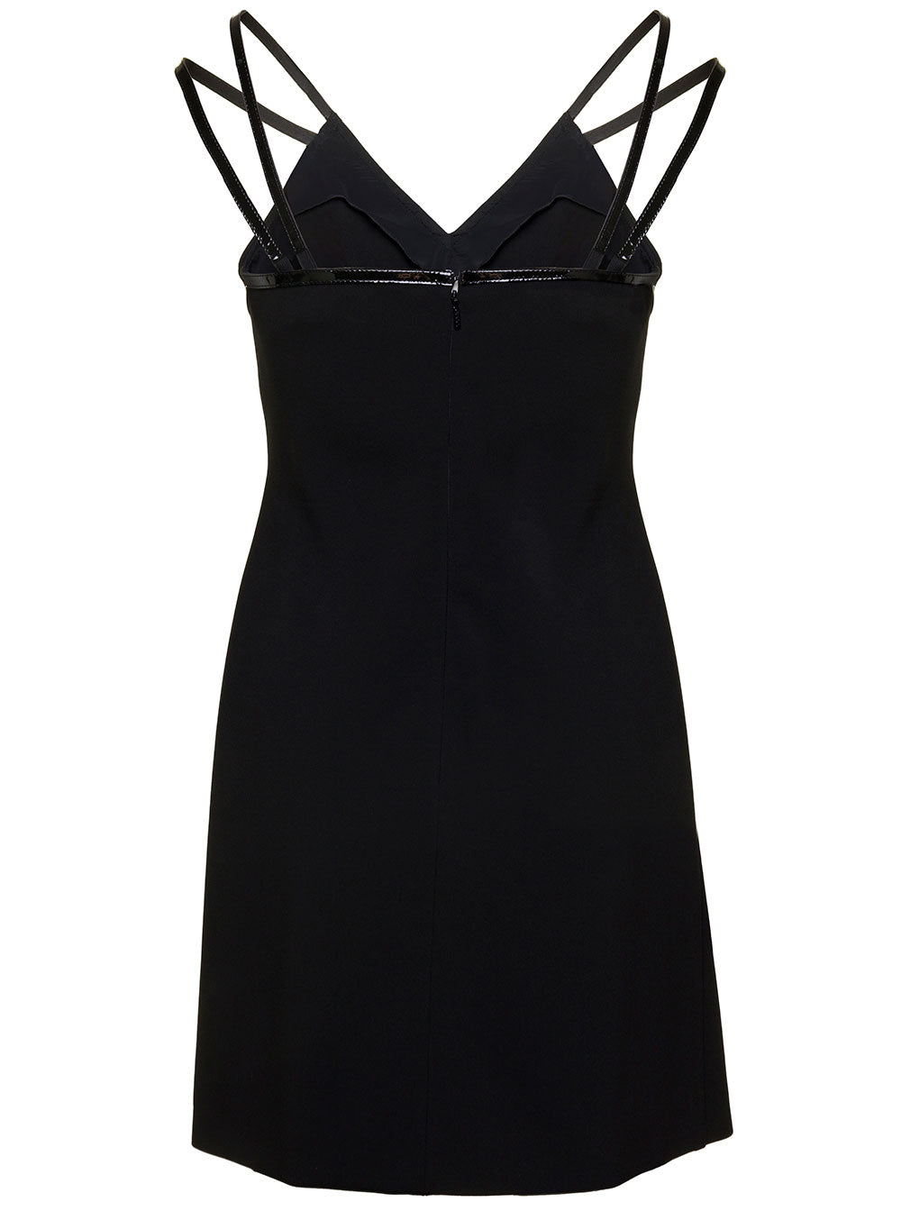 Gucci Women Mini Black Dress With Black Leather Trim And Double Strap In Stretch Viscose Woman by Luosophy