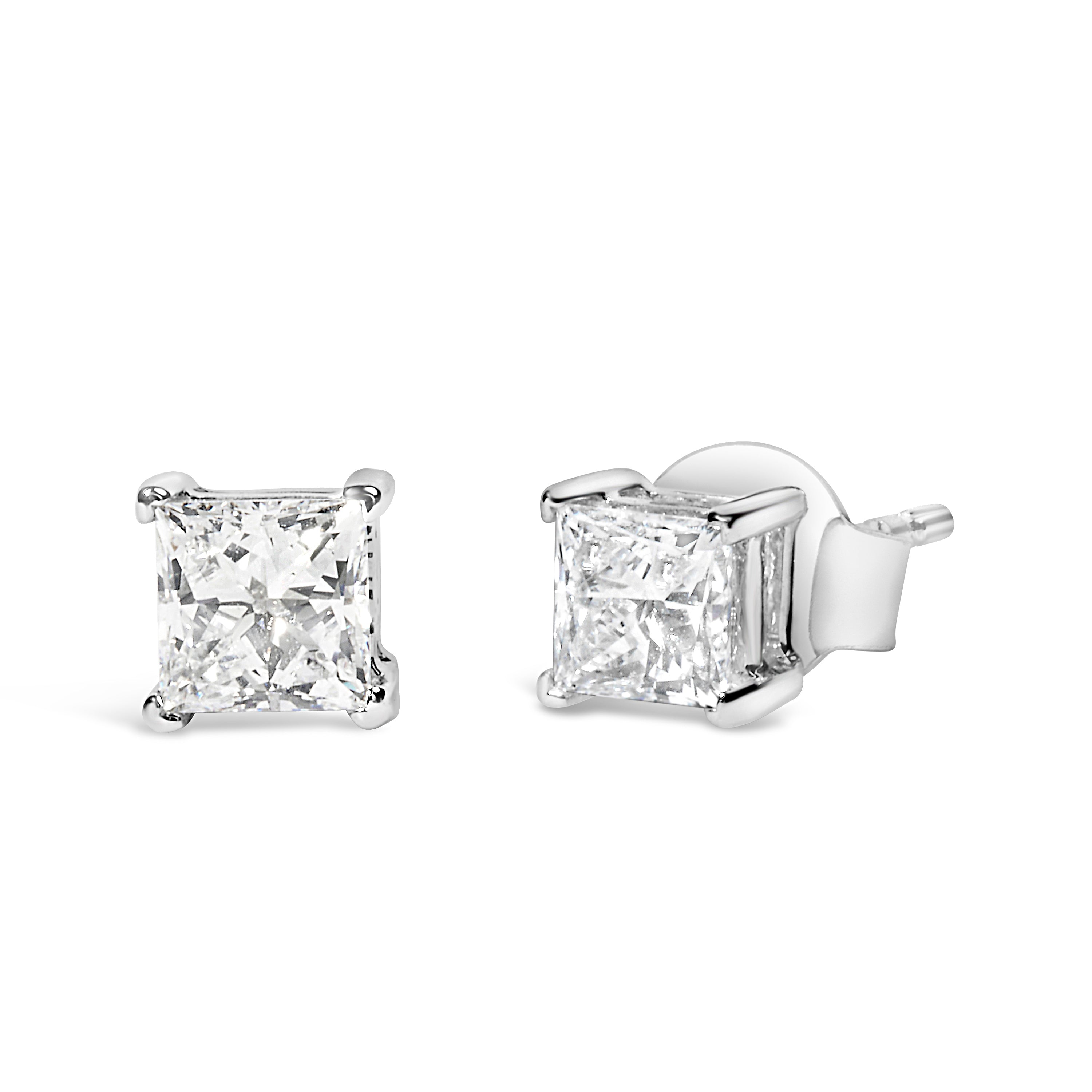 14K White Gold 3/8 Cttw Lab Grown Princess-Cut Diamond 4-Prong Solitaire Stud Earrings (VS1-VS2 Clarity, F-G Color) DestGlow