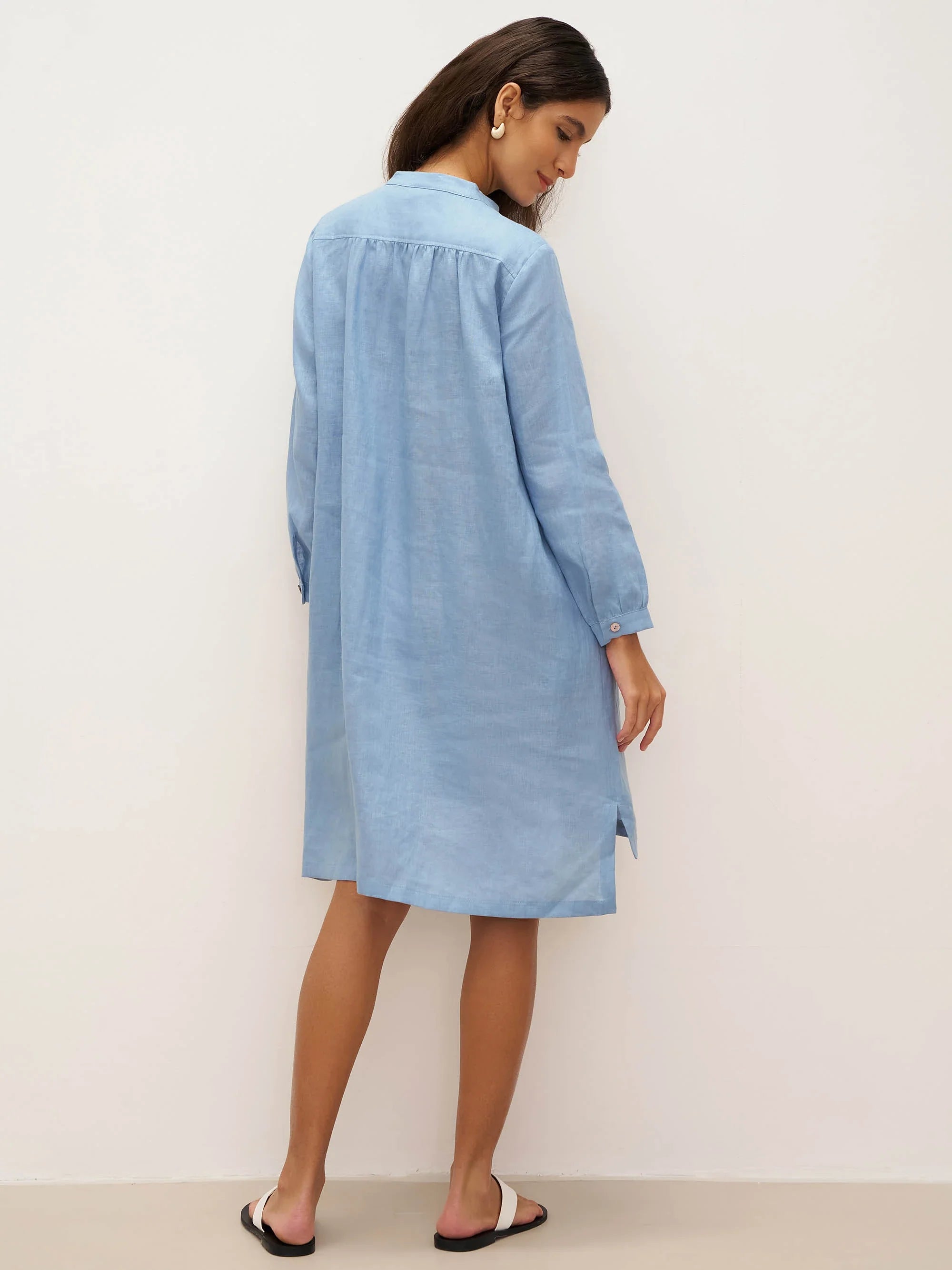 100% Linen V-Neck Pullover Shirt Dress JADEN by LINTICO