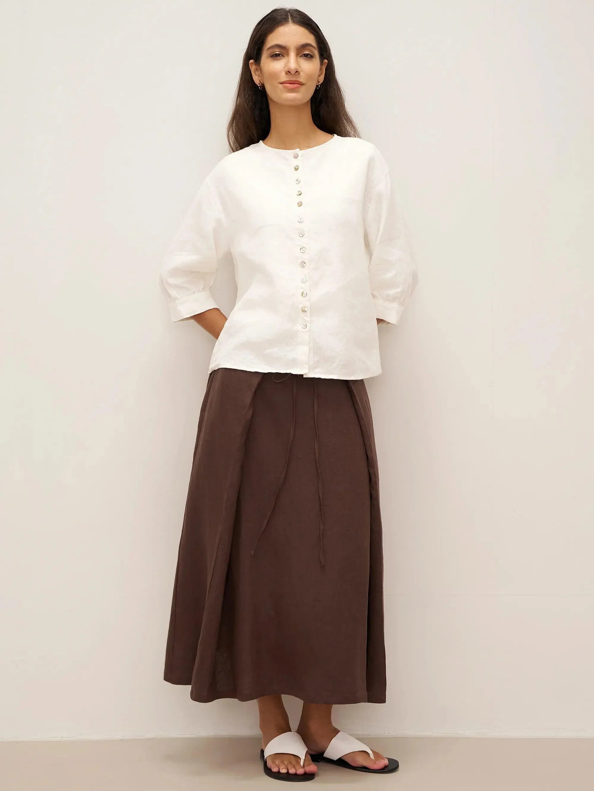 100% Linen Button-Front Drop Shoulder Shirt EASTER by LINTICO