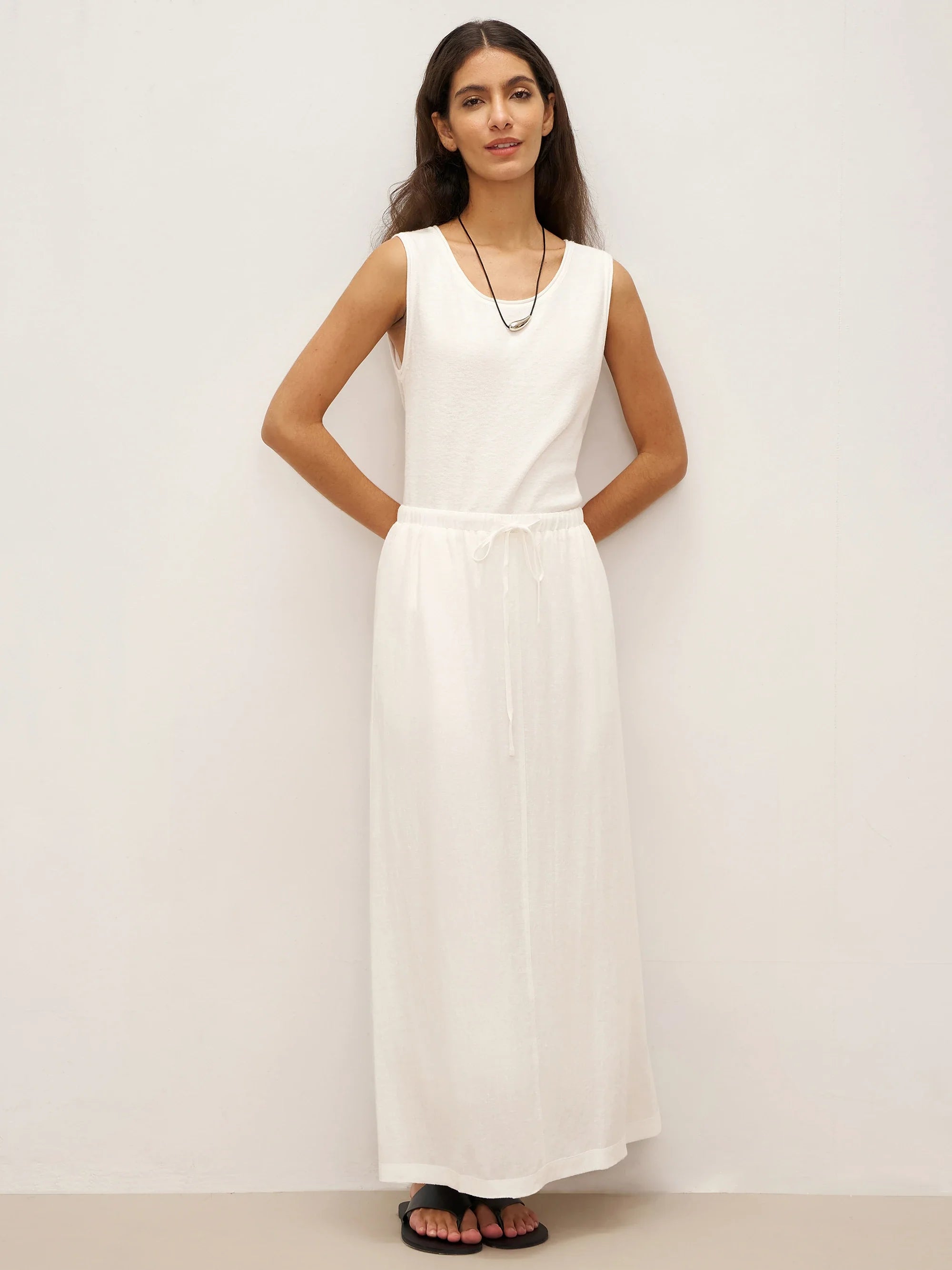 Linen Elastic Waist Drawstring Maxi Skirt NINA by LINTICO