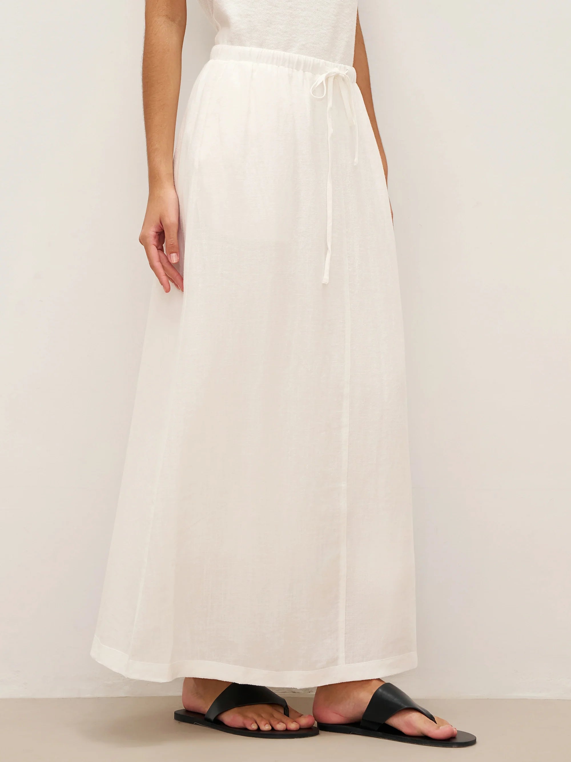 Linen Elastic Waist Drawstring Maxi Skirt NINA by LINTICO