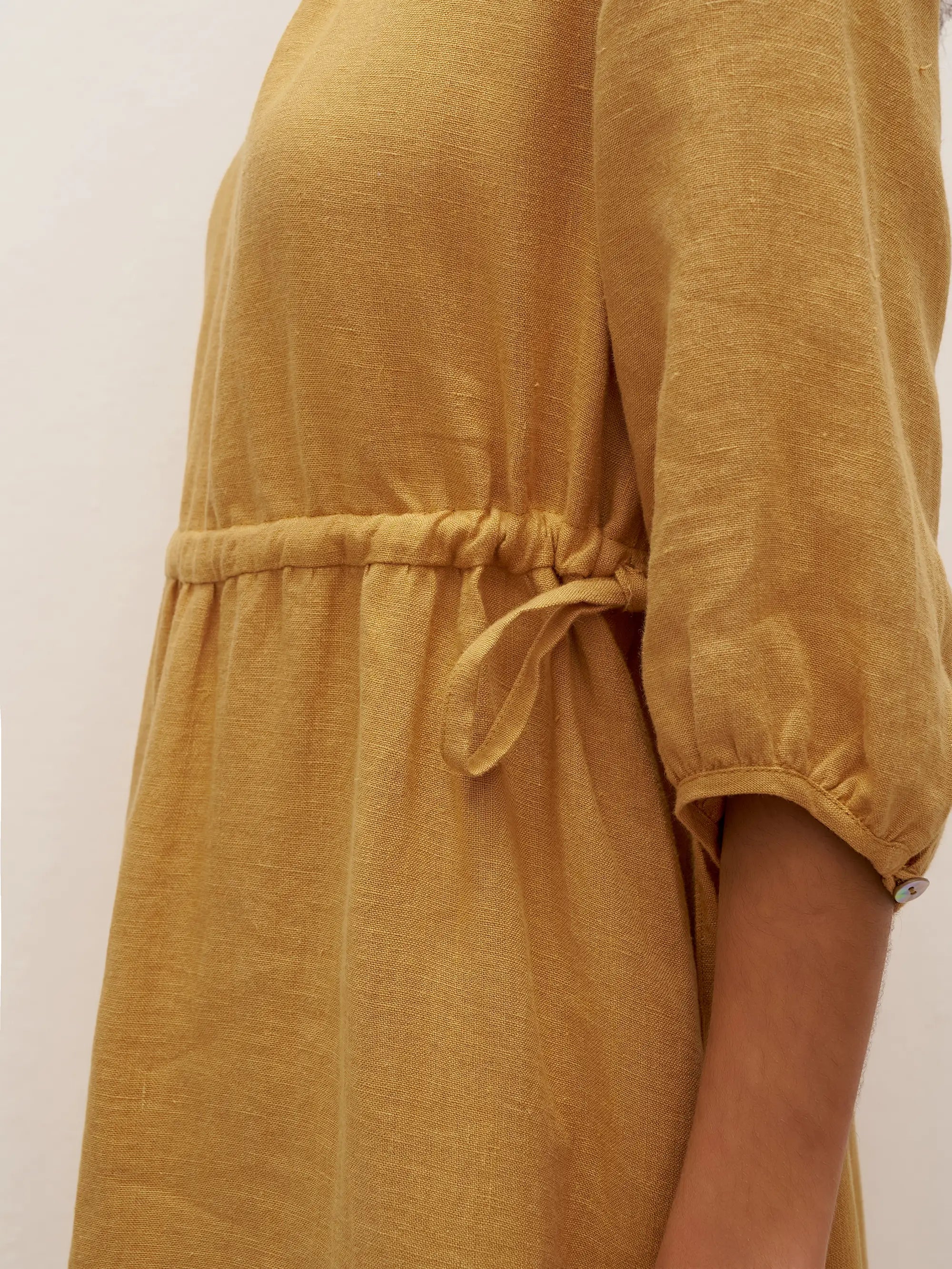100% Linen A-Line Drawstring Waist Midi Dress DIXIE by LINTICO