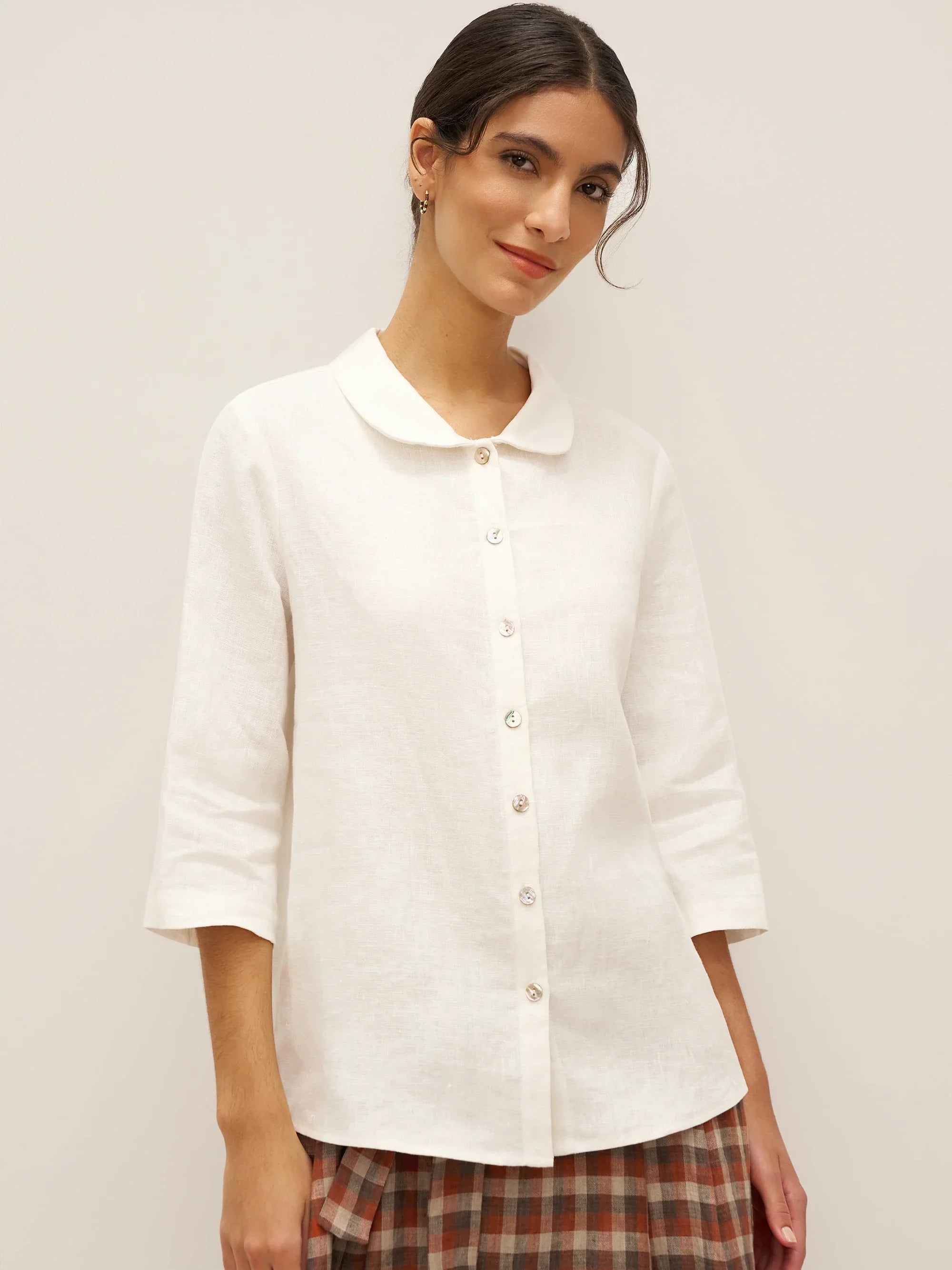 100% Linen Peter Pan Collar 3/4 Sleeve Shirt ASTRID by LINTICO