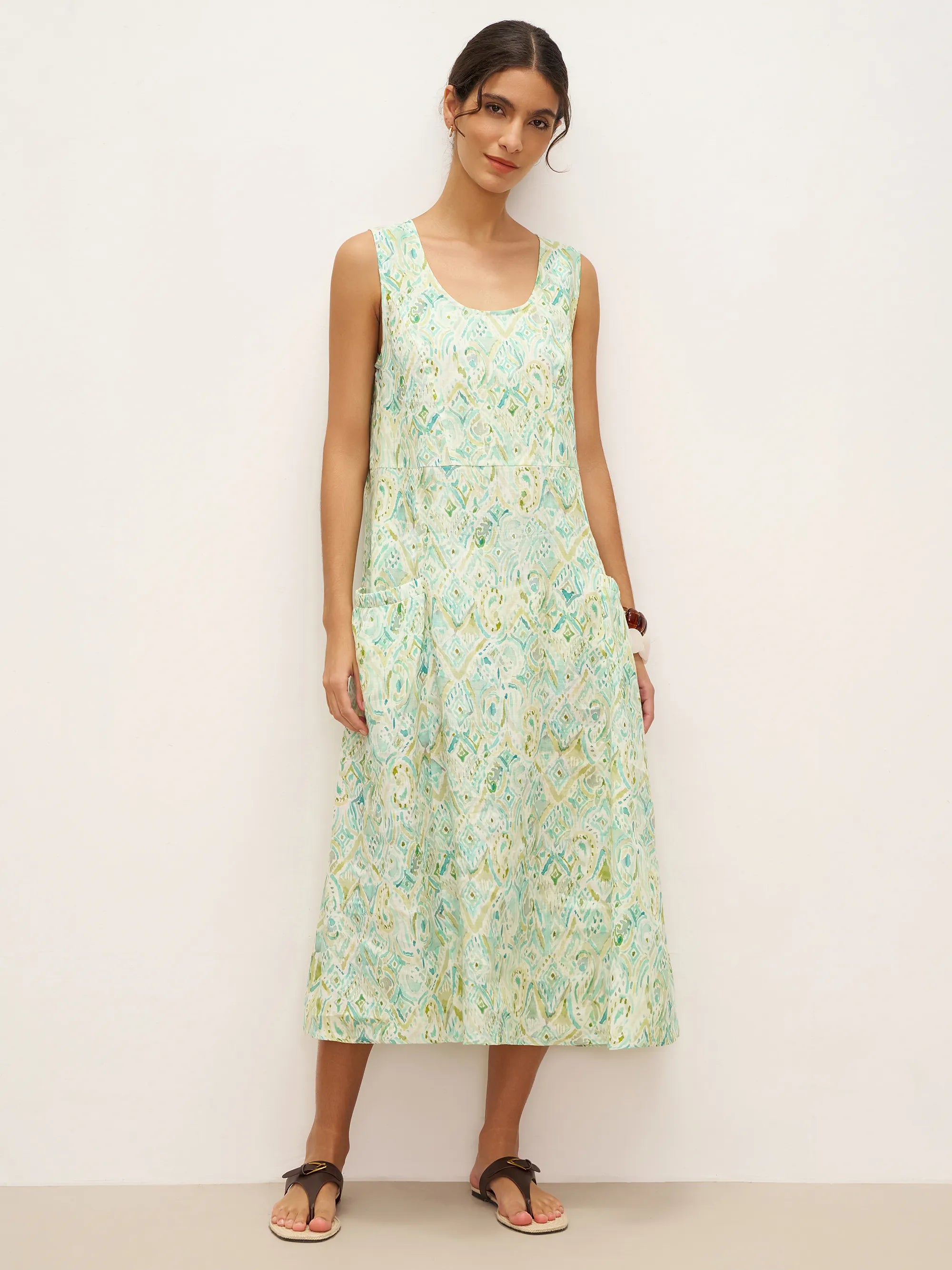 100% Linen Floral Swing Beach Tank Dress LORRAINE by LINTICO
