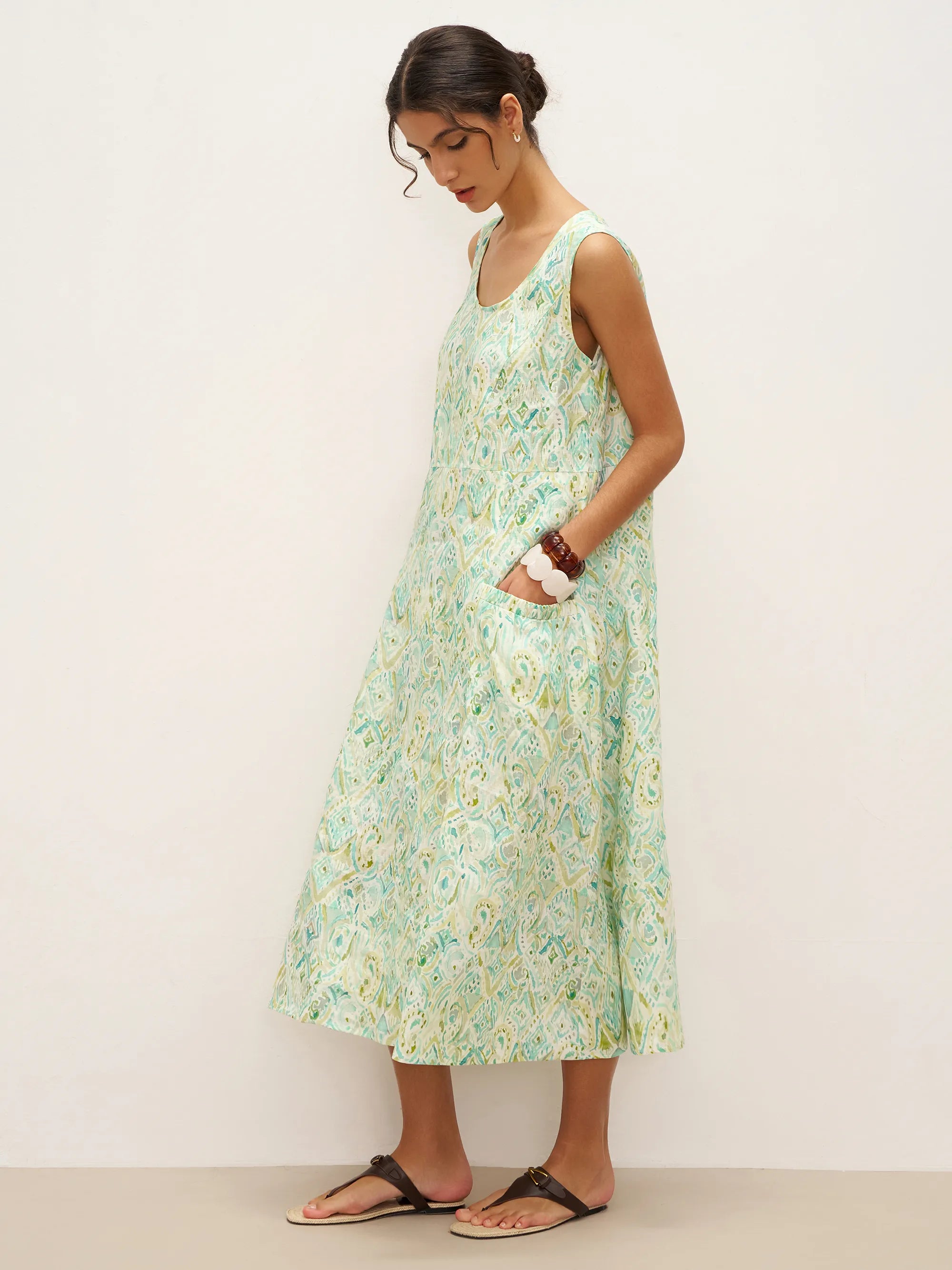 100% Linen Floral Swing Beach Tank Dress LORRAINE by LINTICO