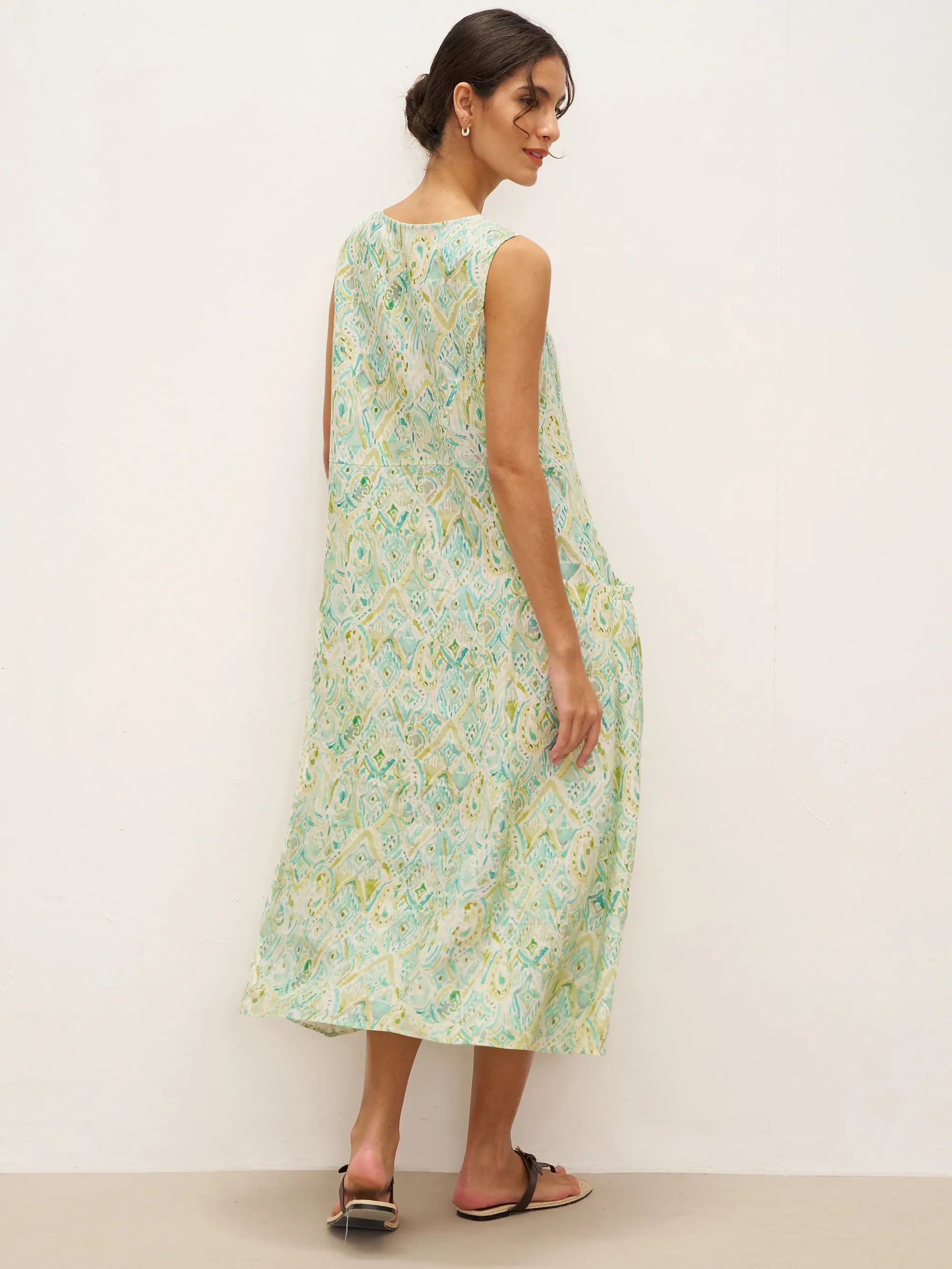 100% Linen Floral Swing Beach Tank Dress LORRAINE by LINTICO