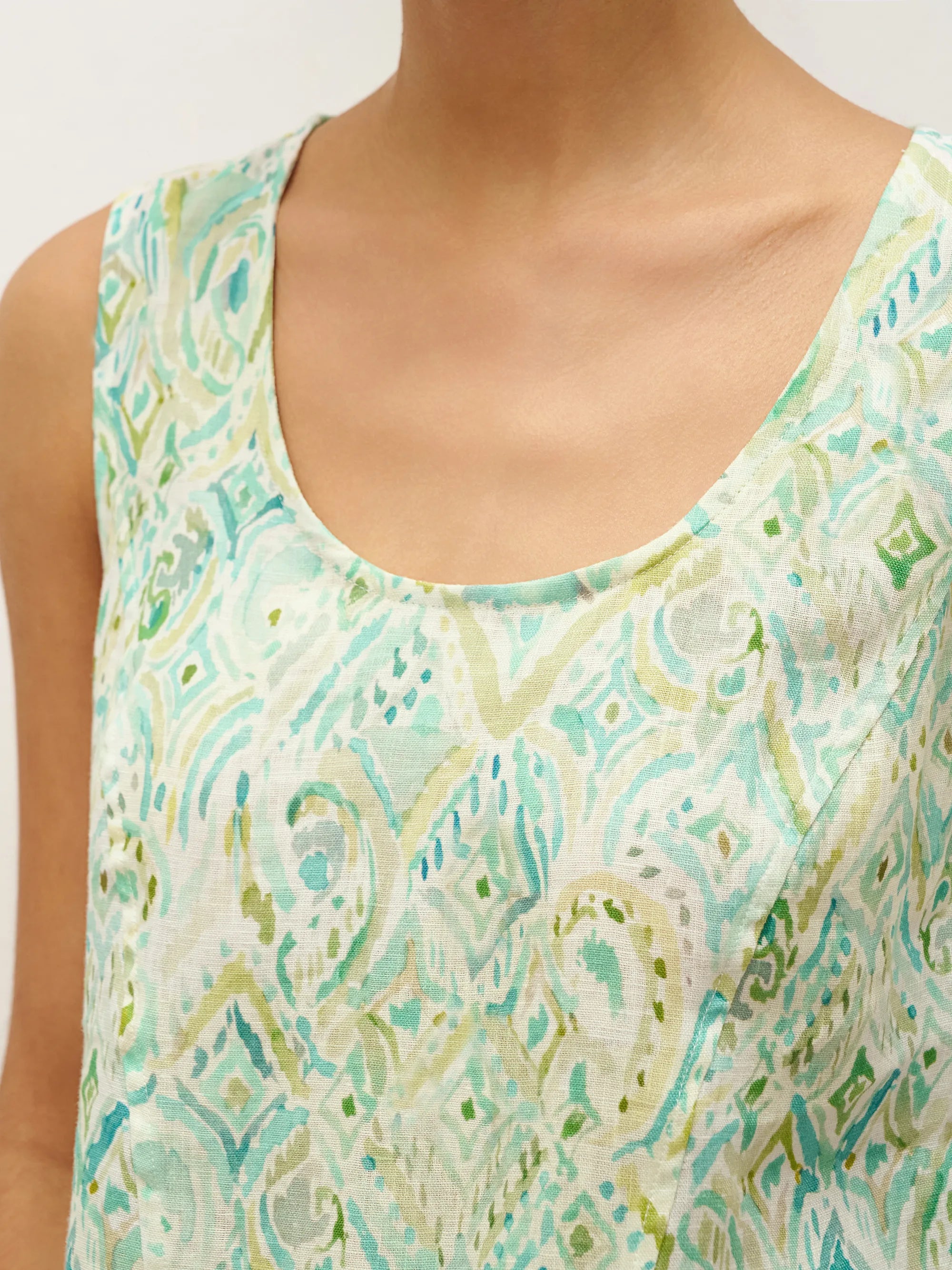 100% Linen Floral Swing Beach Tank Dress LORRAINE by LINTICO