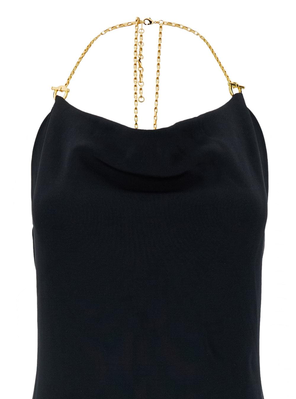 Bottega Veneta Women Midi Black Dress With Chain Strap In Double Viscose Woman