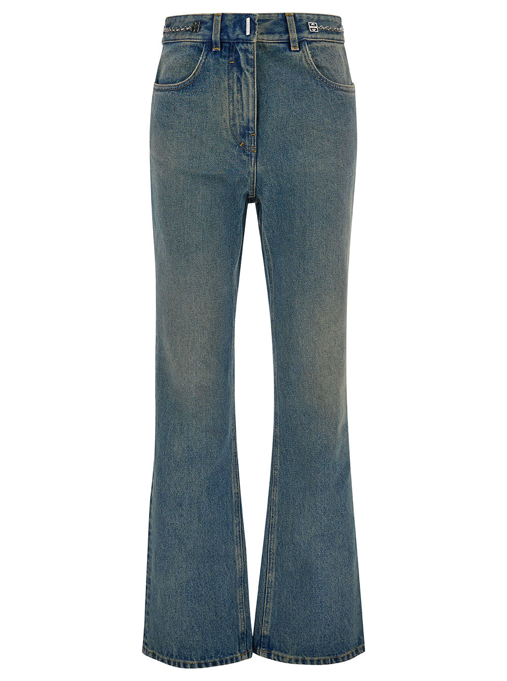 Givenchy Women Light Blue Bootcut Jeans With 4G Detail In Vintage Wash Denim Woman by Luosophy