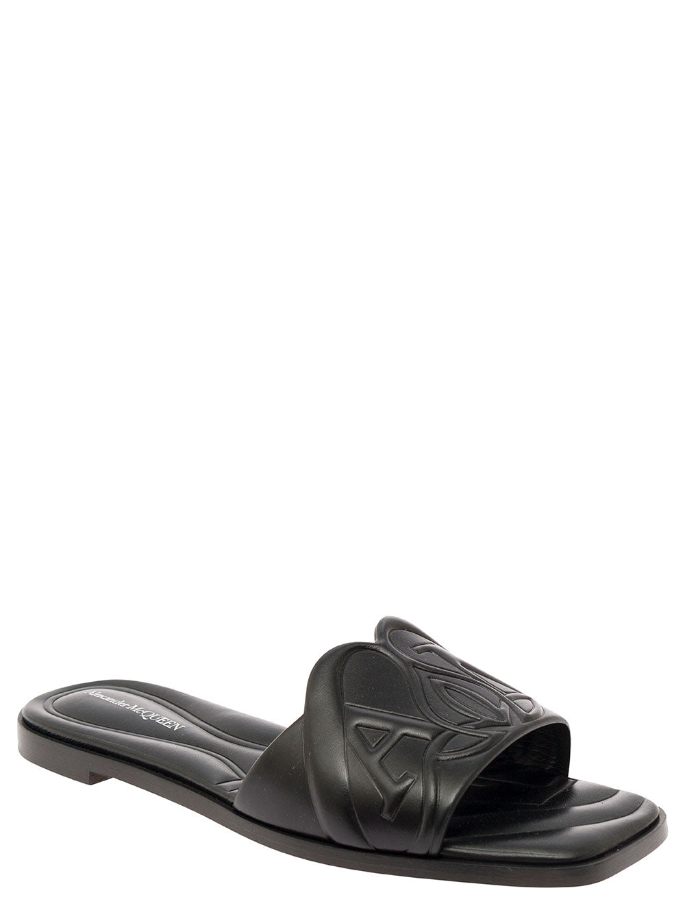 Alexander Mcqueen Women Black Quilted Sandals With Logo Motif In Leather Woman by Luosophy