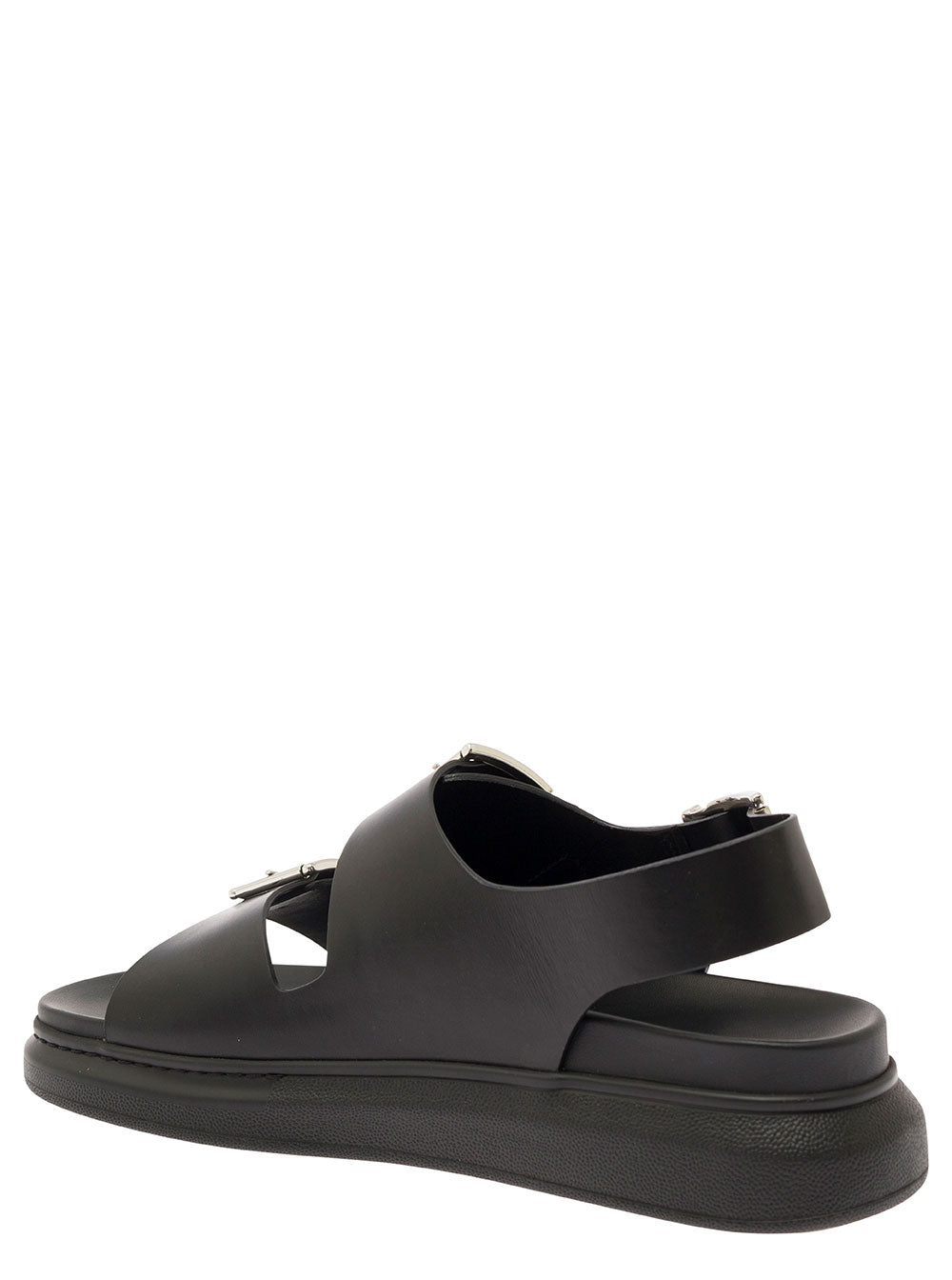 Alexander Mcqueen Men Black Slide Sandals With Embossed Logo In Leather Man by Luosophy