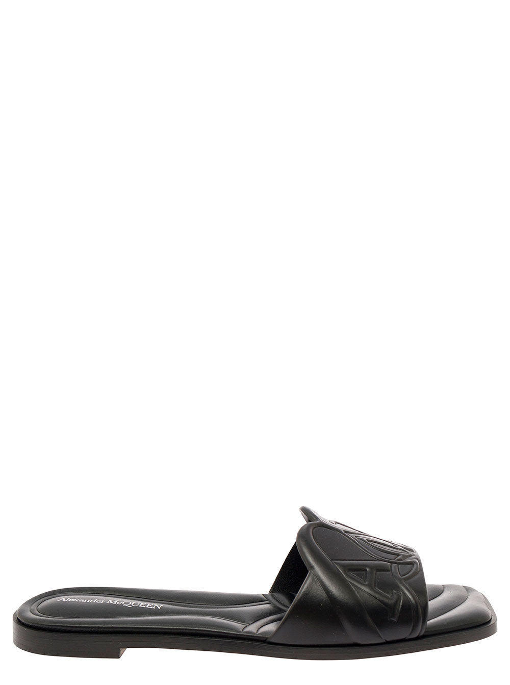 Alexander Mcqueen Women Black Quilted Sandals With Logo Motif In Leather Woman by Luosophy