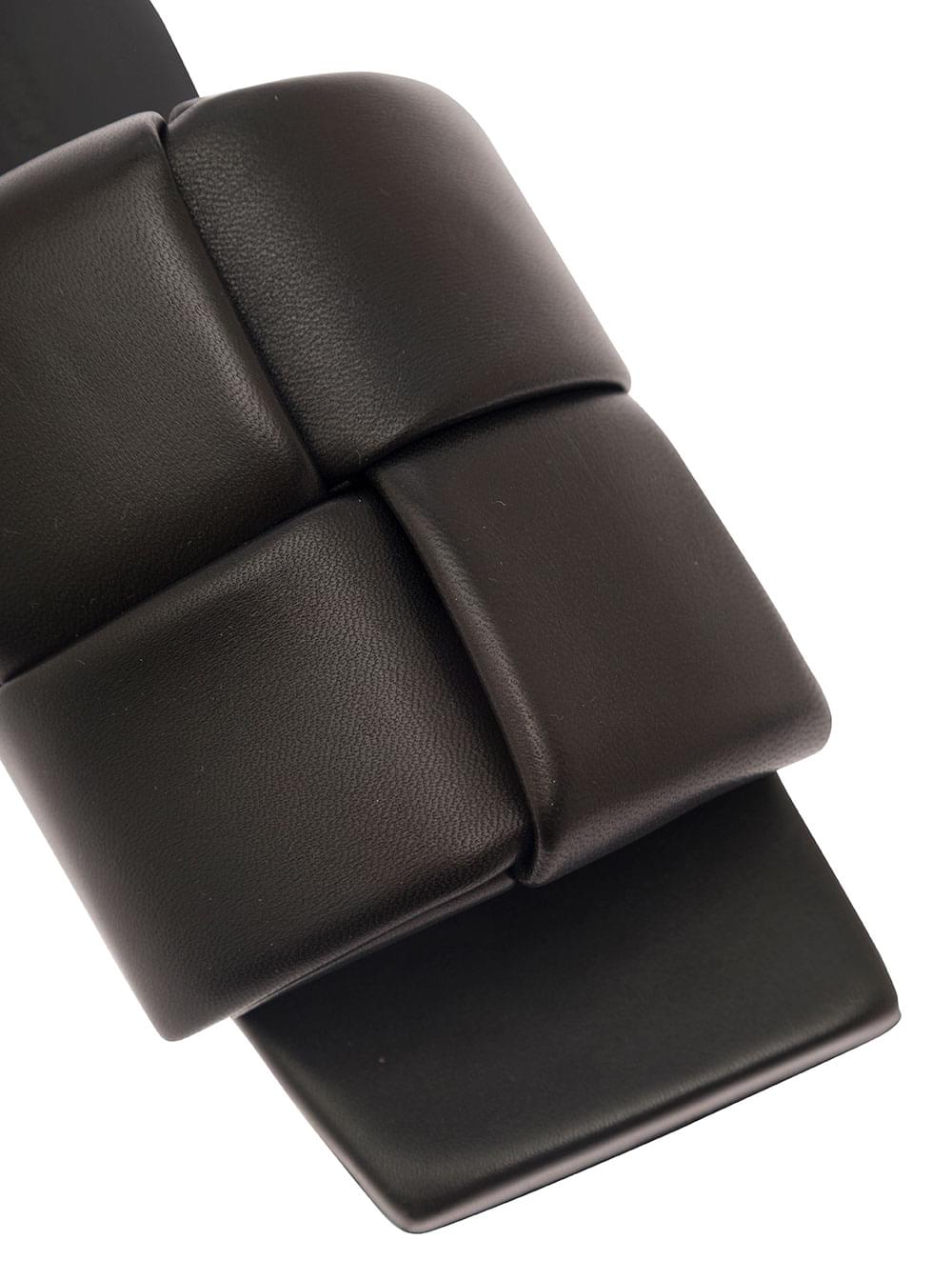 Bottega Veneta Women Black Flat Mules With Padded Intreccio Band In Leather Woman