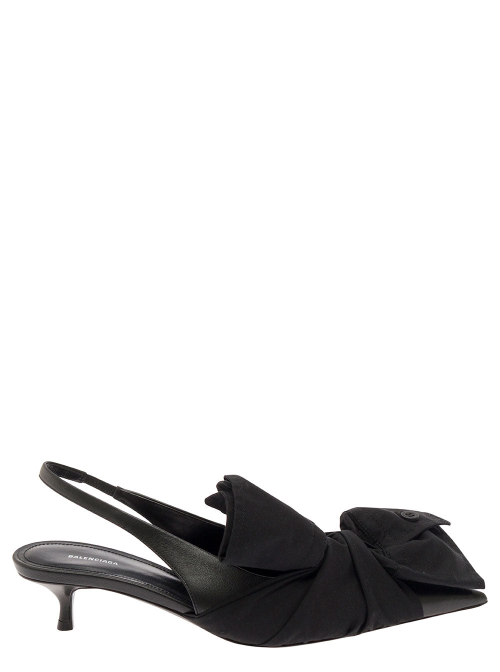 Balenciaga Women Black Slingback Pumps With Knot Detail In Leather And Cotton Woman by Luosophy