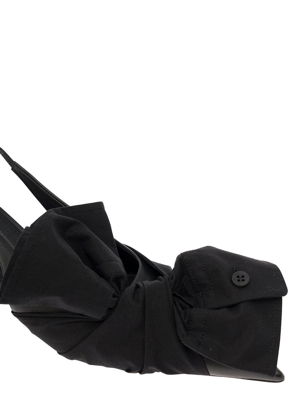 Balenciaga Women Black Slingback Pumps With Knot Detail In Leather And Cotton Woman