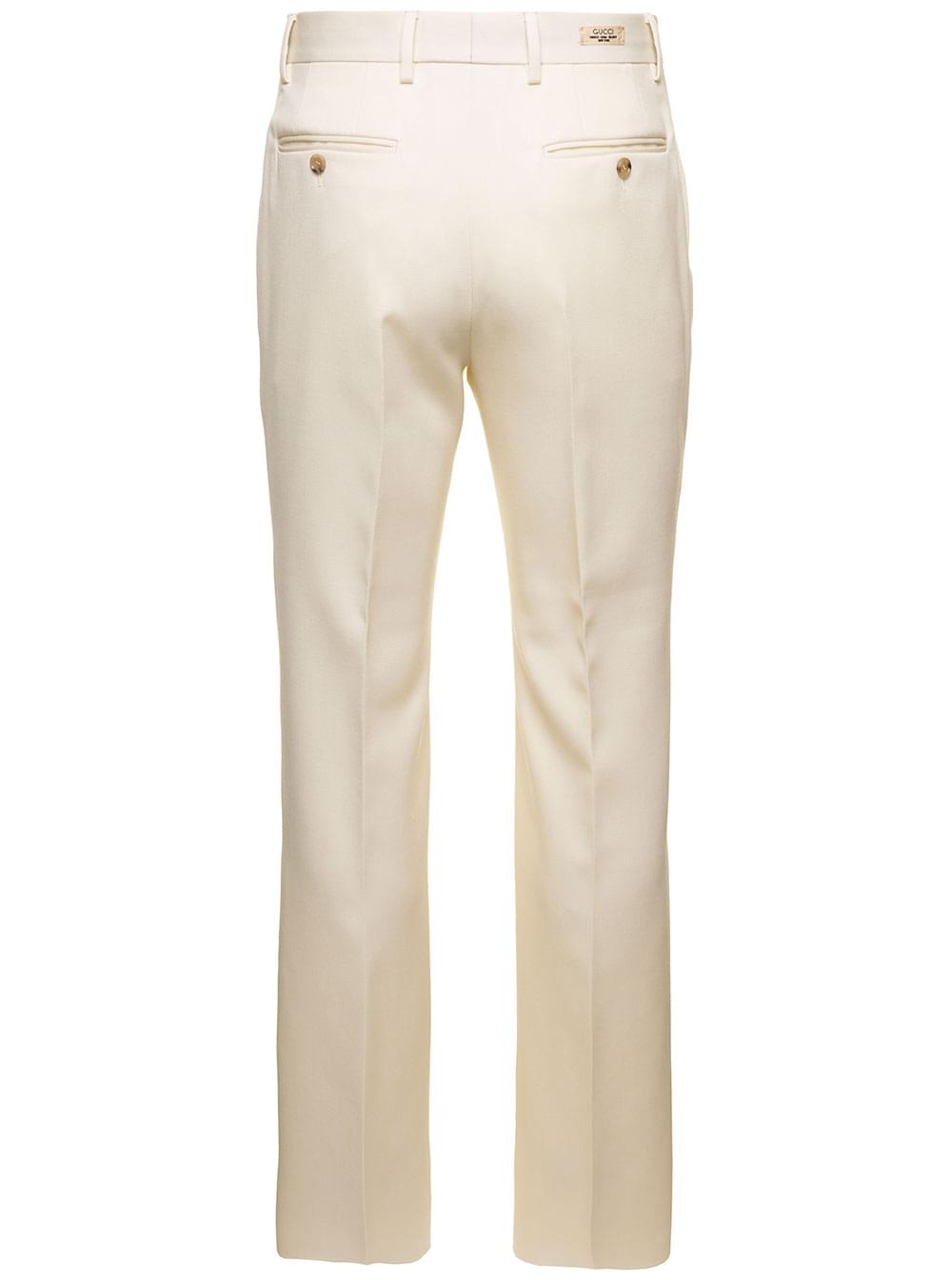 Gucci Men White Straight-Leg Pants With Gucci Cities Patch In Wool Man
