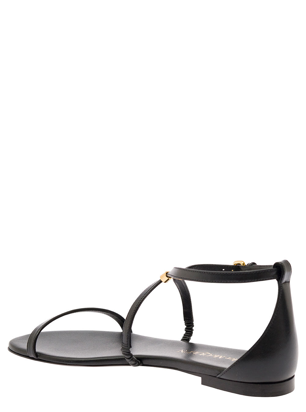 Alexander Mcqueen Women Black Low Sandals With Engraved Logo In Leather Woman by Luosophy