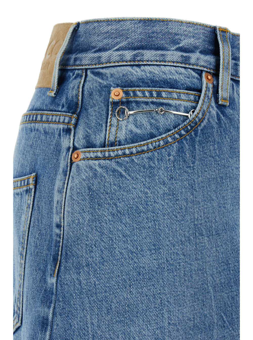 Gucci Women Light Blue Denim Midi Skirt With Horsebit In Cotton Woman by Luosophy