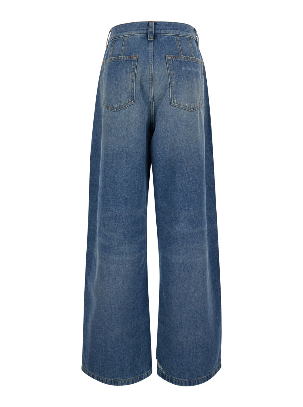 Palm Angels Women Light Blue High-Waisted Wide Jeans With Logo In Denim Woman by Luosophy